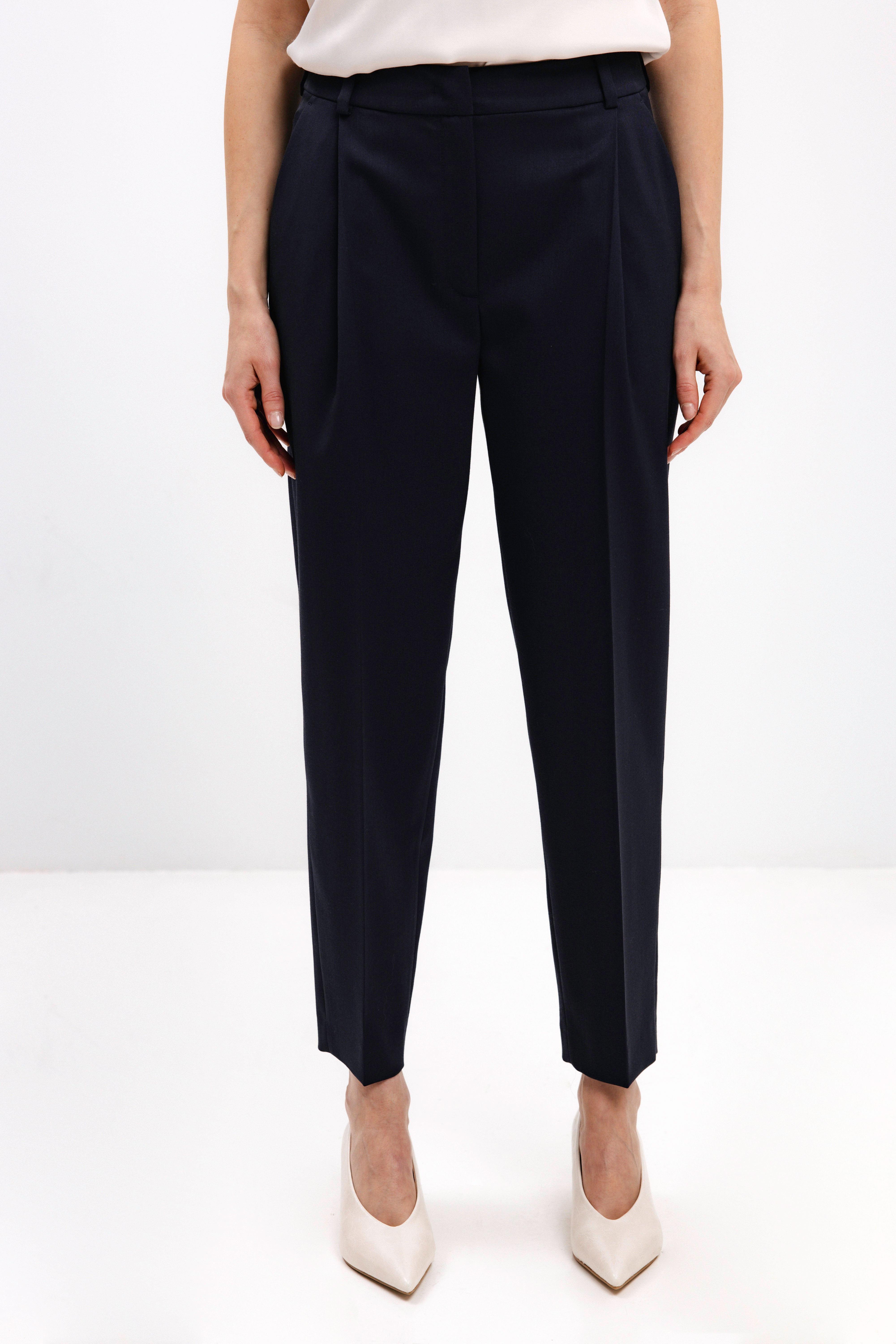 TAPERED NAVY TROUSERS WITH FRONT PLEATS