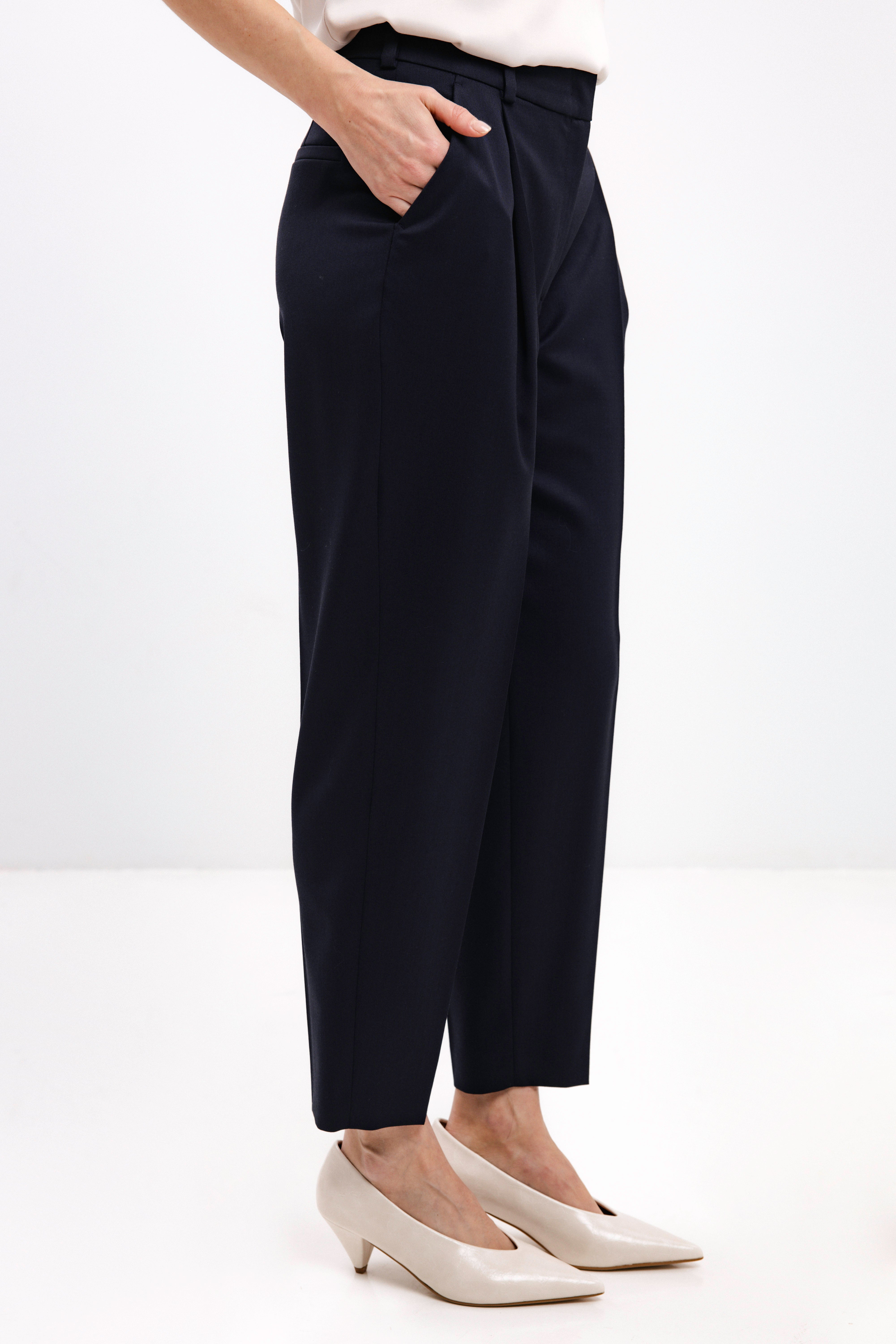 TAPERED NAVY TROUSERS WITH FRONT PLEATS