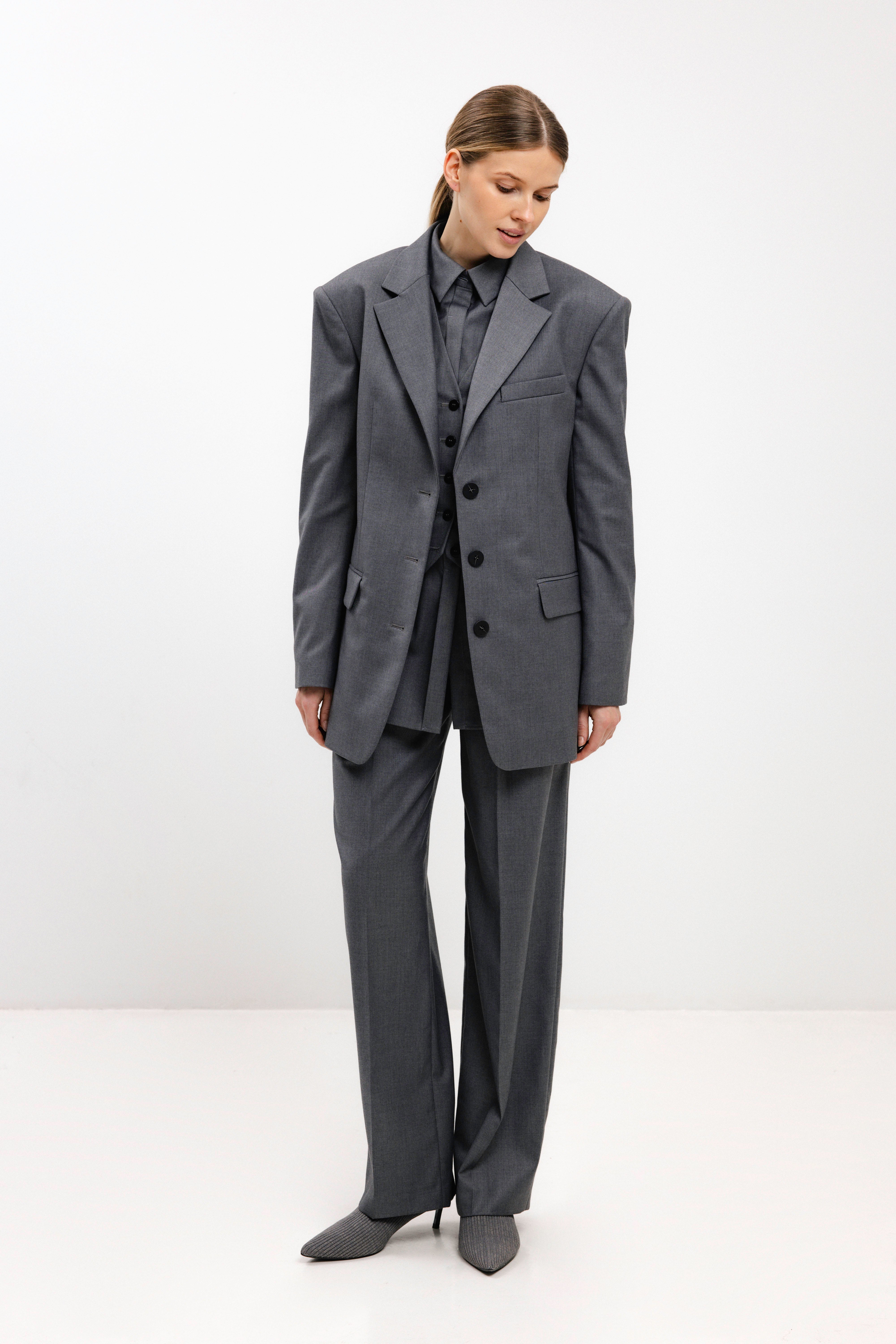 SINGLE-BREASTED OVERSIZED GREY BLAZER