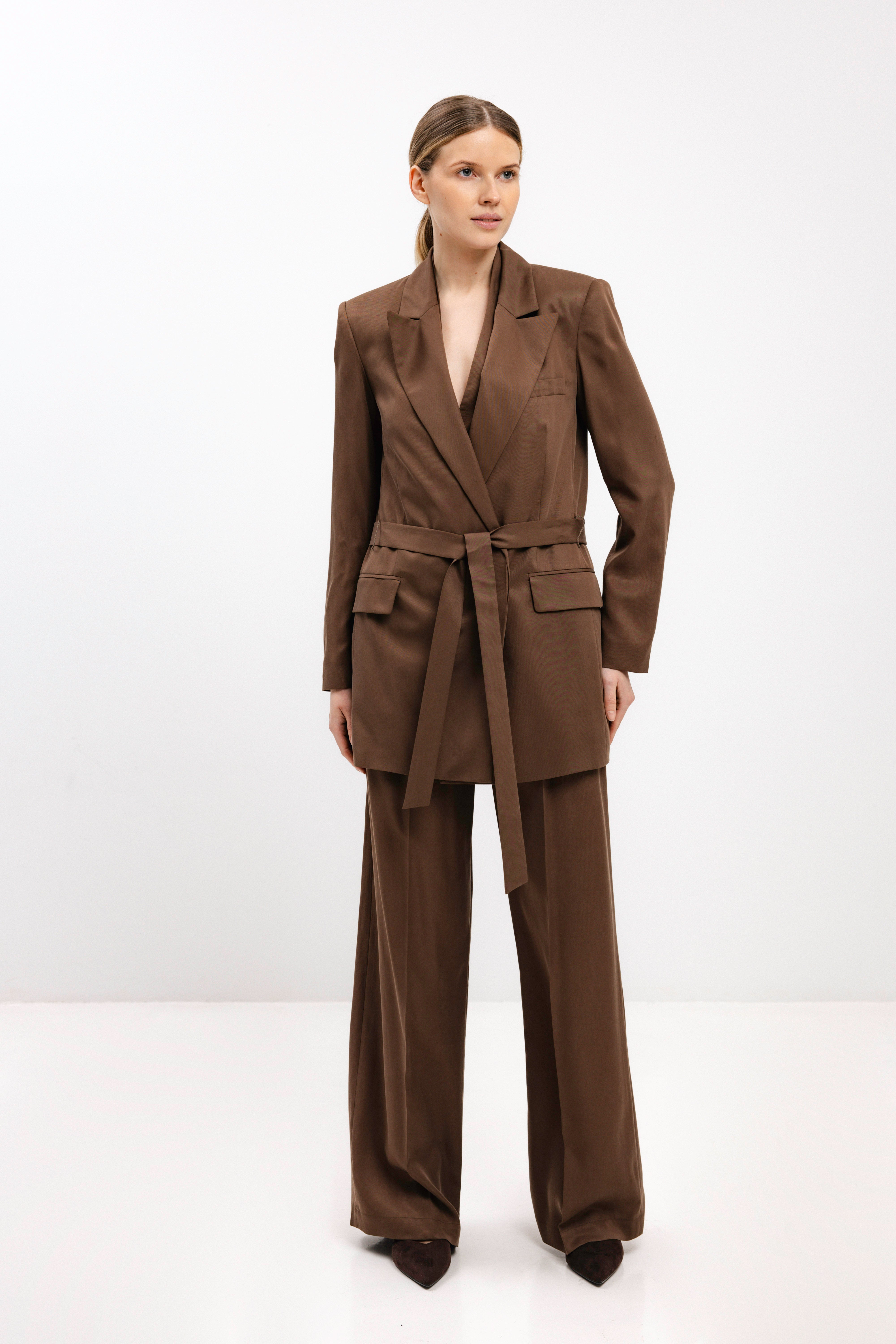 WIDE-LEG TROUSERS IN NUT BROWN