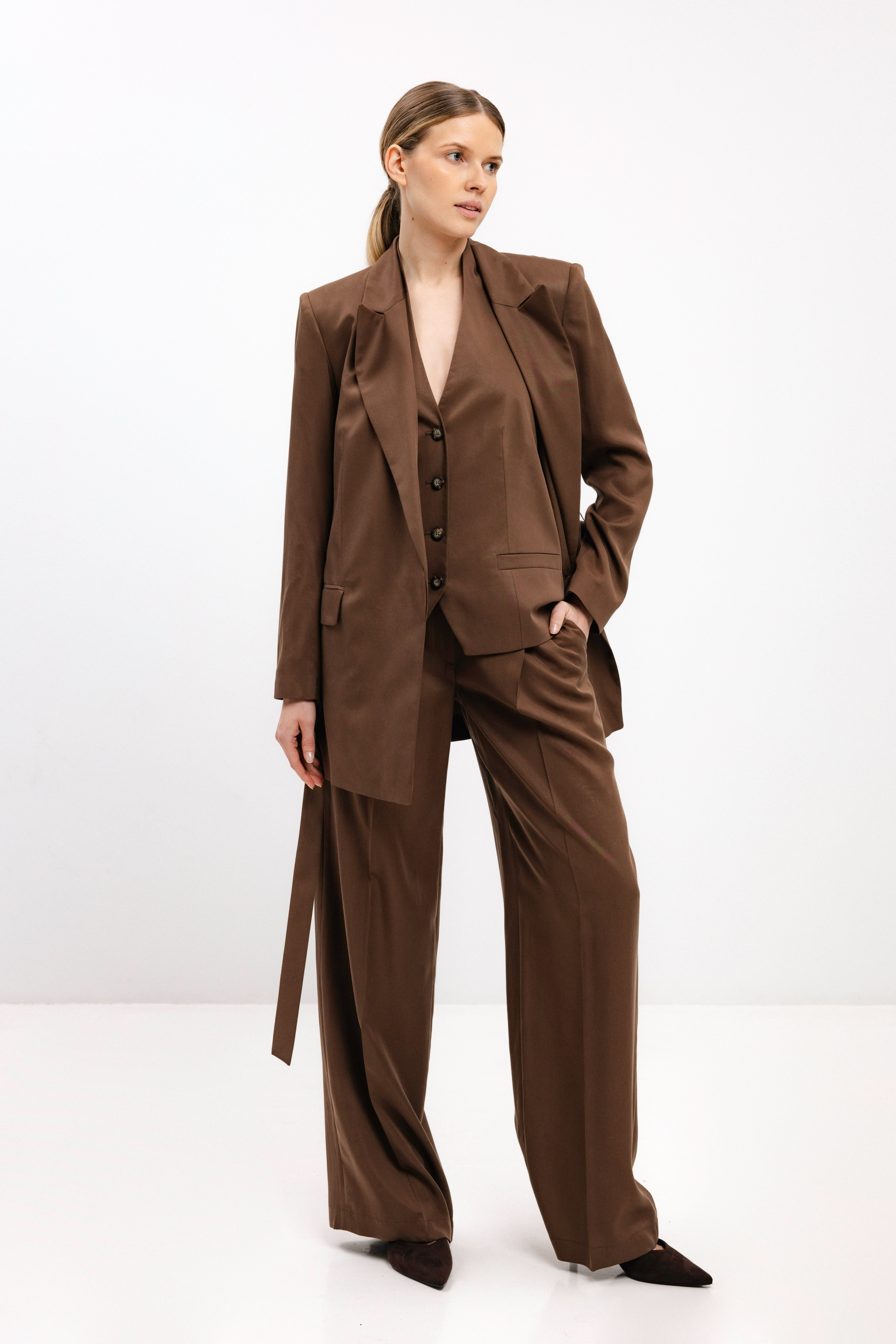 WIDE-LEG TROUSERS IN NUT BROWN