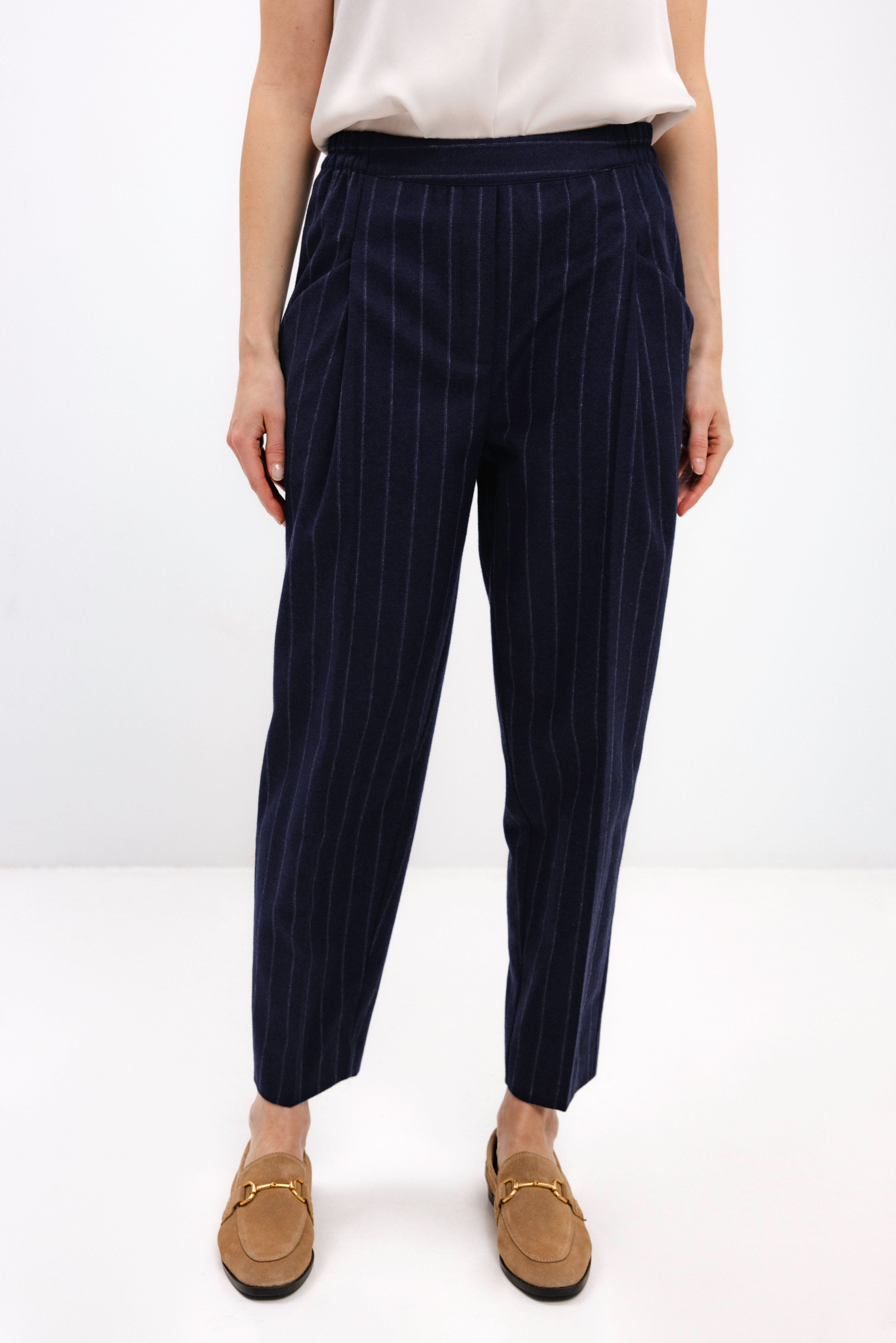 NAVY WOOL PINSTRIPE JOGGER TROUSERS