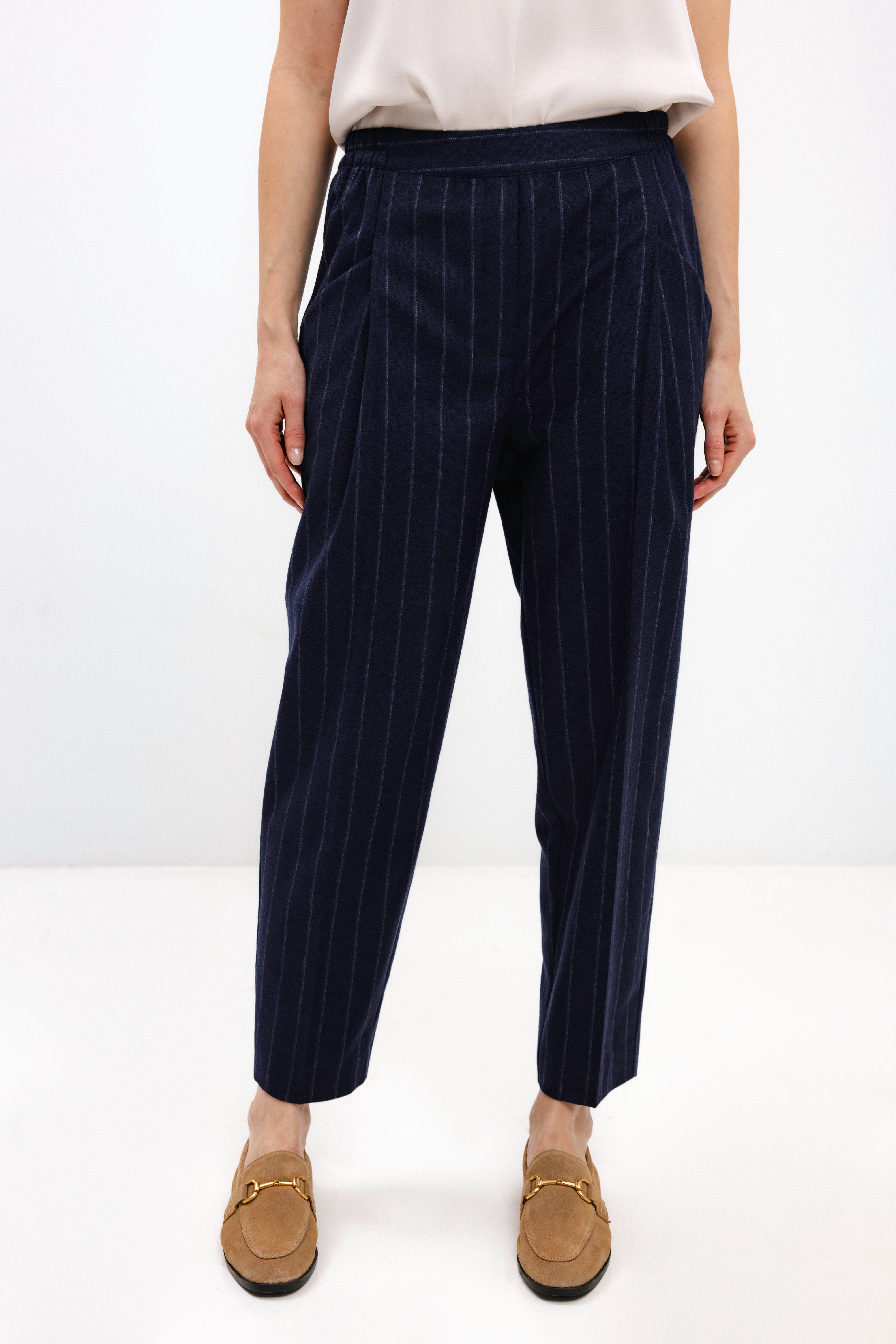 NAVY WOOL PINSTRIPE JOGGER TROUSERS