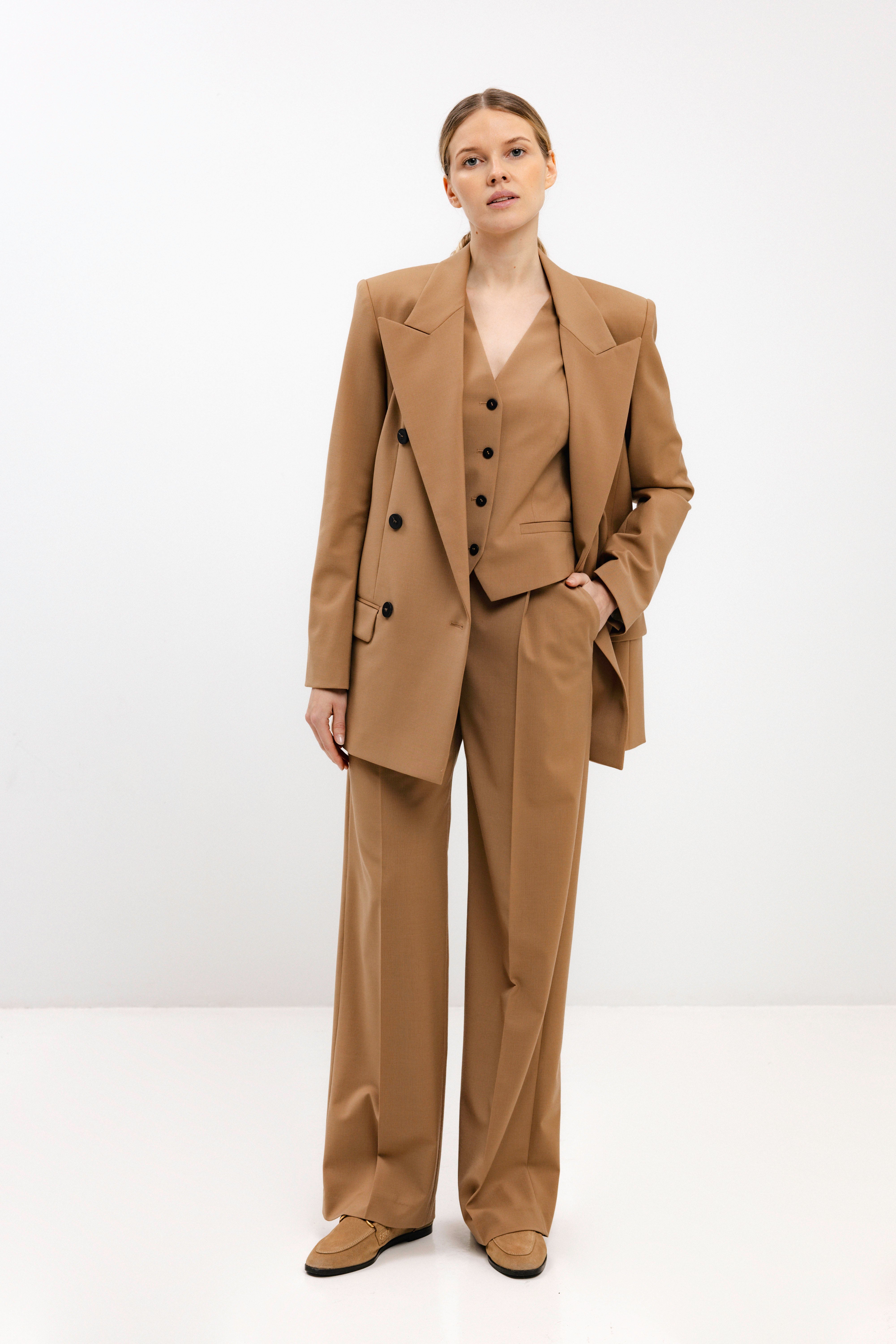 CAMEL STRAIGHT-LEG TROUSERS