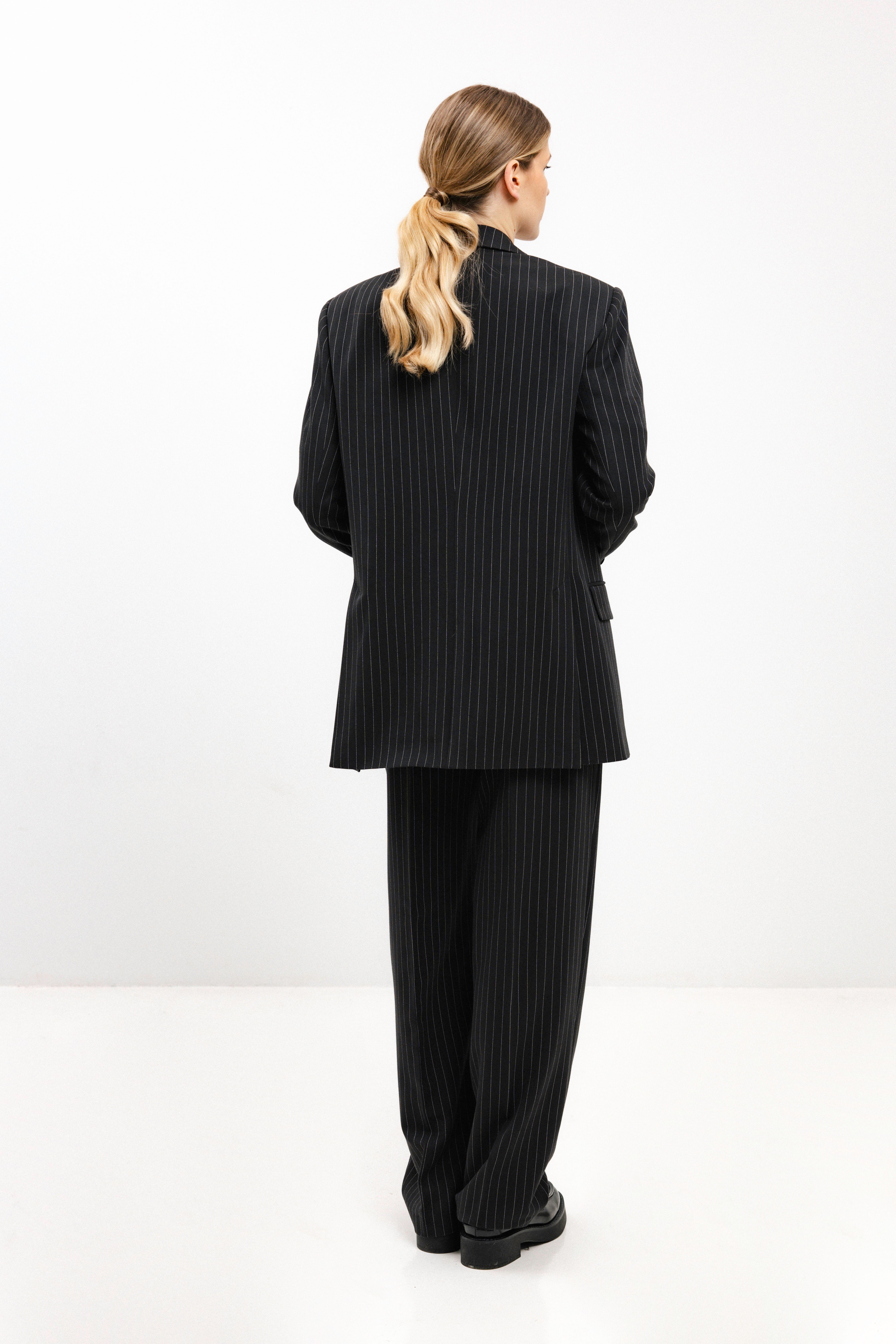 UNISEX STRIPED STRAIGHT TROUSERS WITH PLEATS