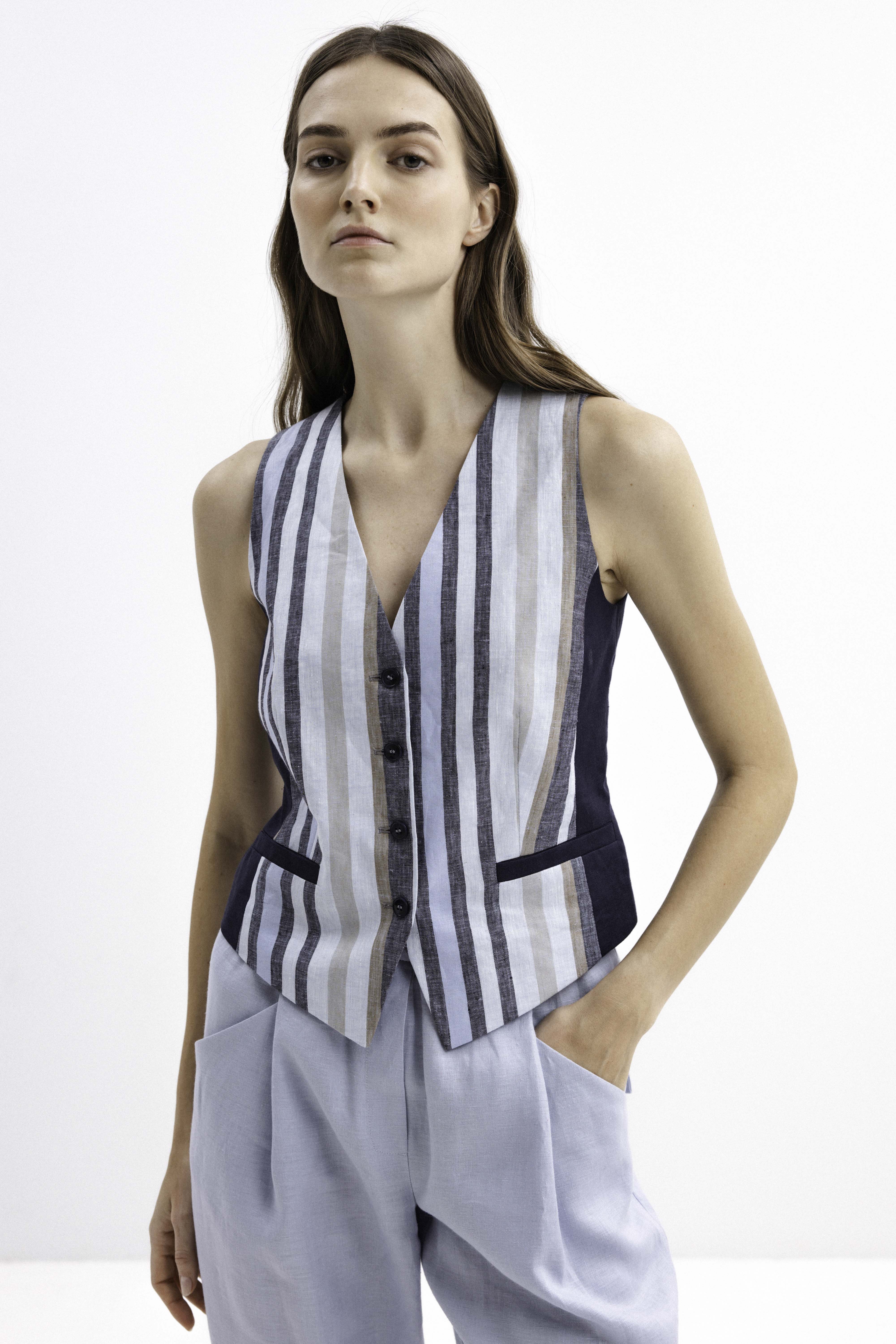 STRIPED LINEN VEST