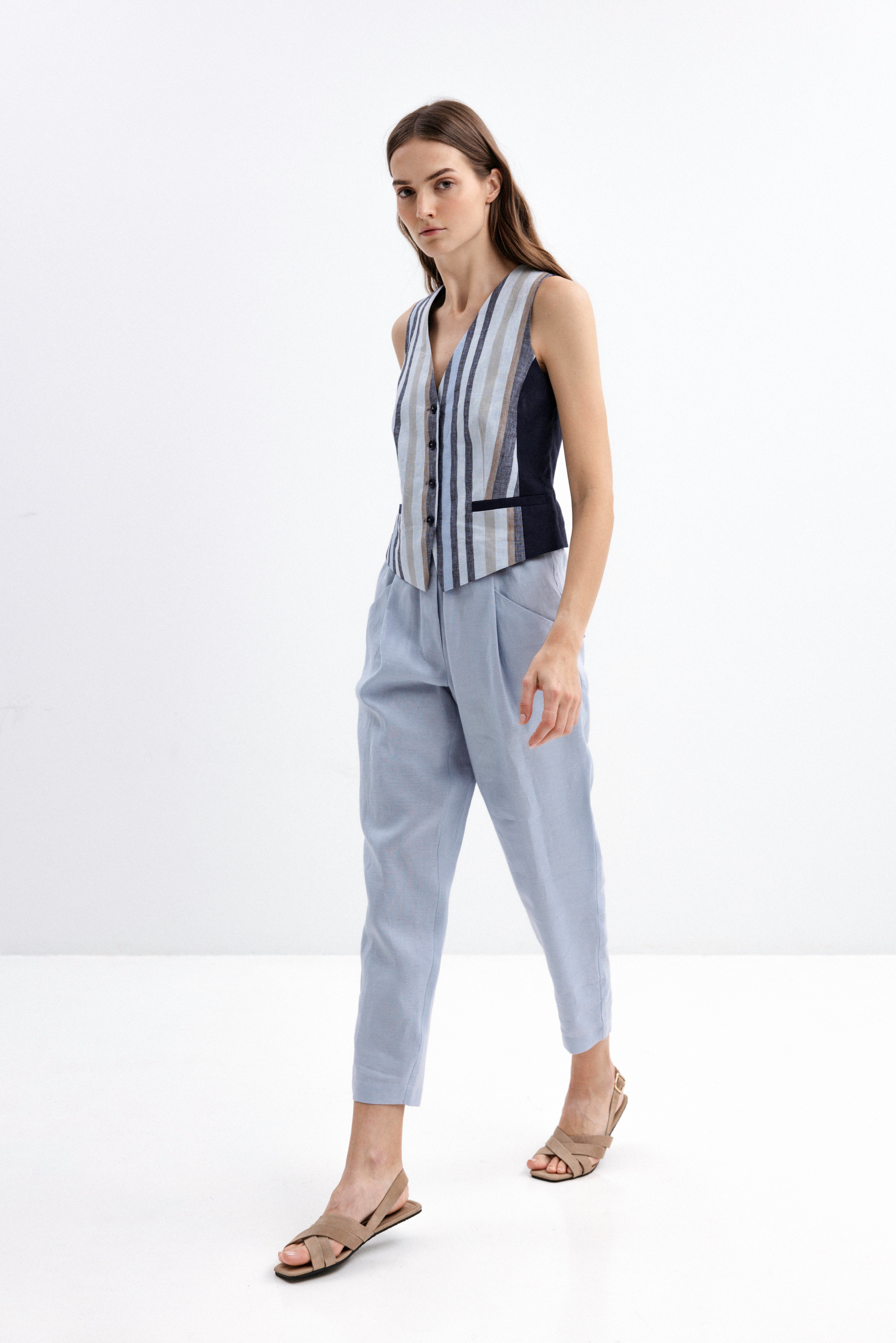 STRIPED LINEN VEST