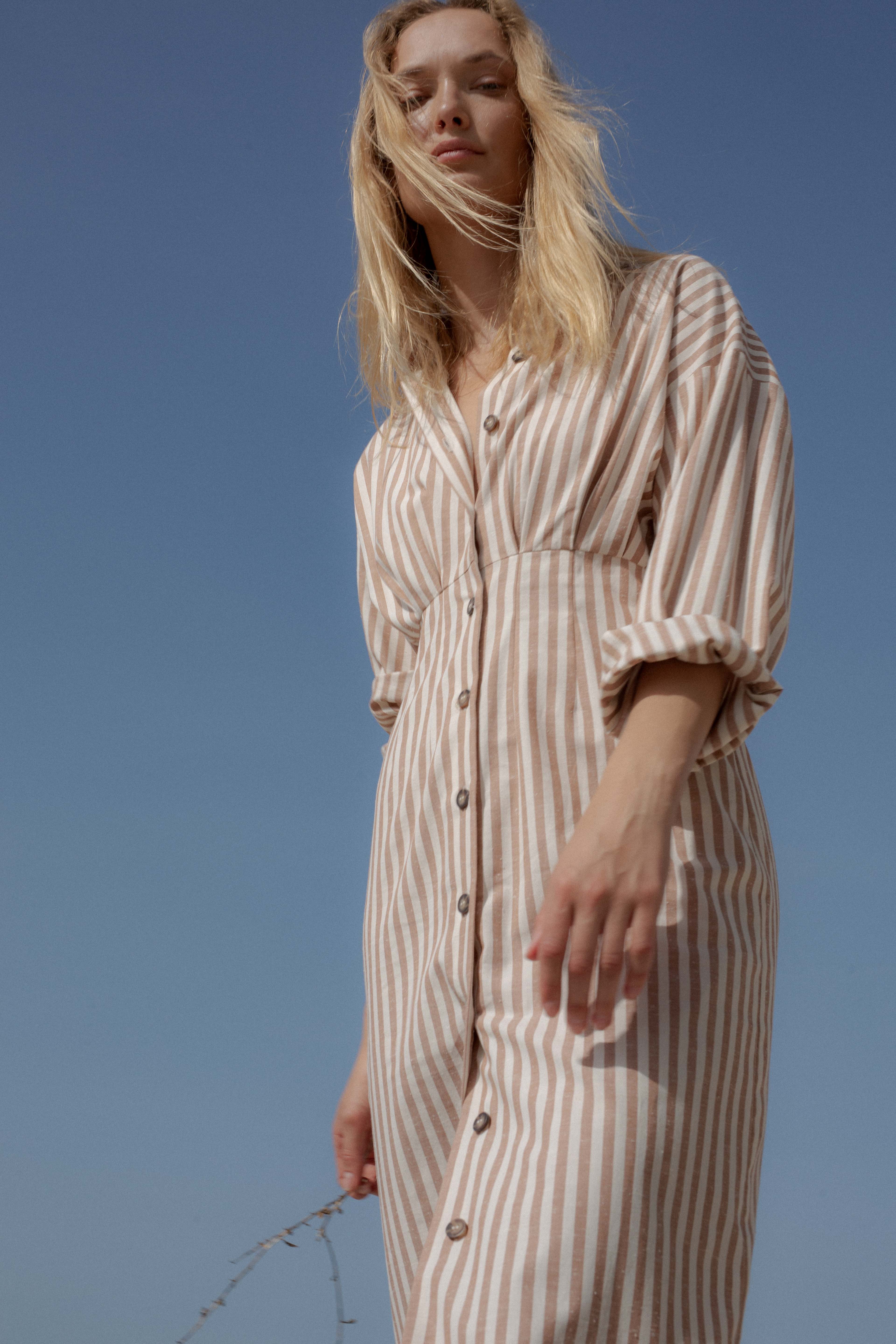 STRIPED DRESS WITH FRONT BUTTONS