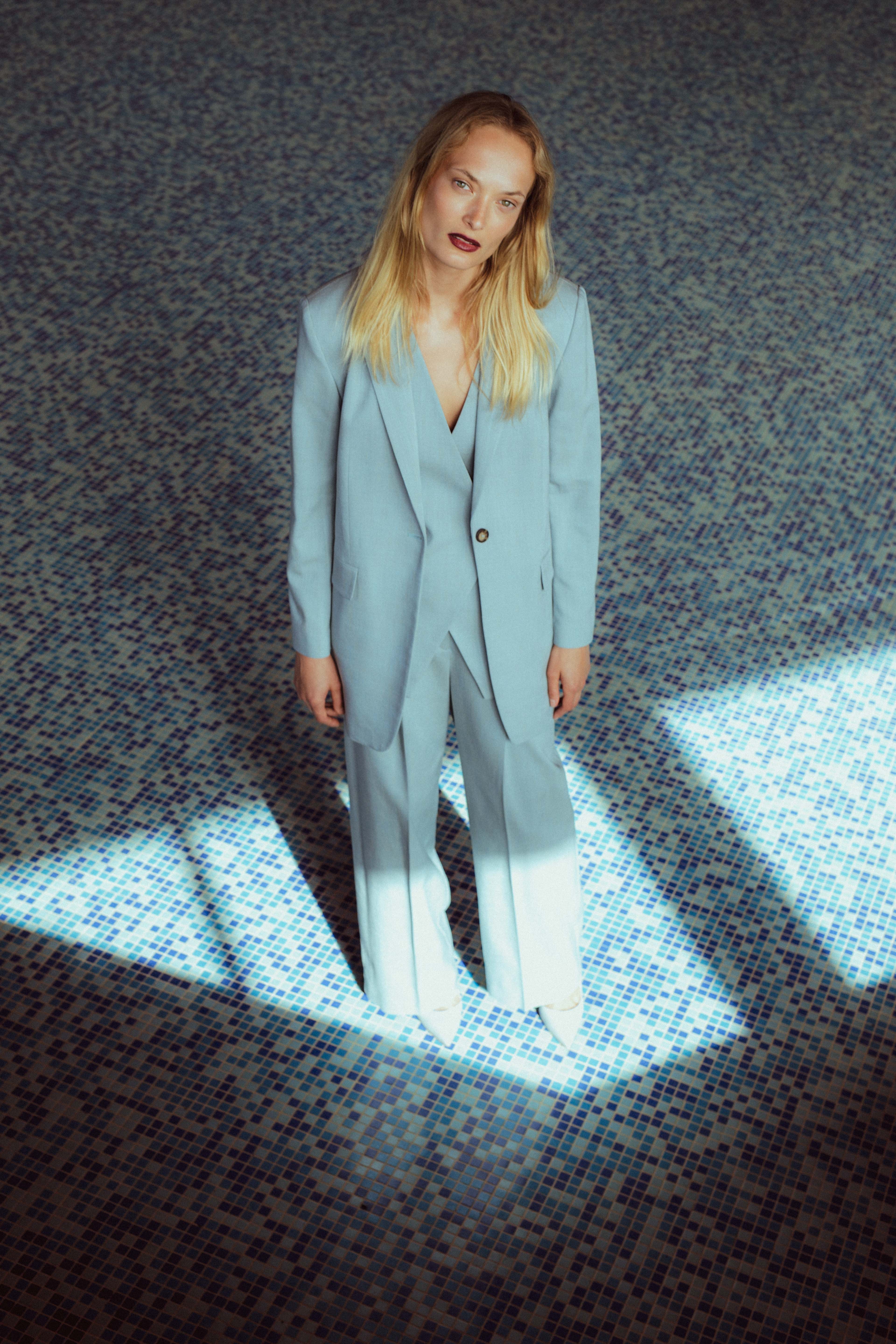 DUST BLUE WIDE-LEG TROUSERS