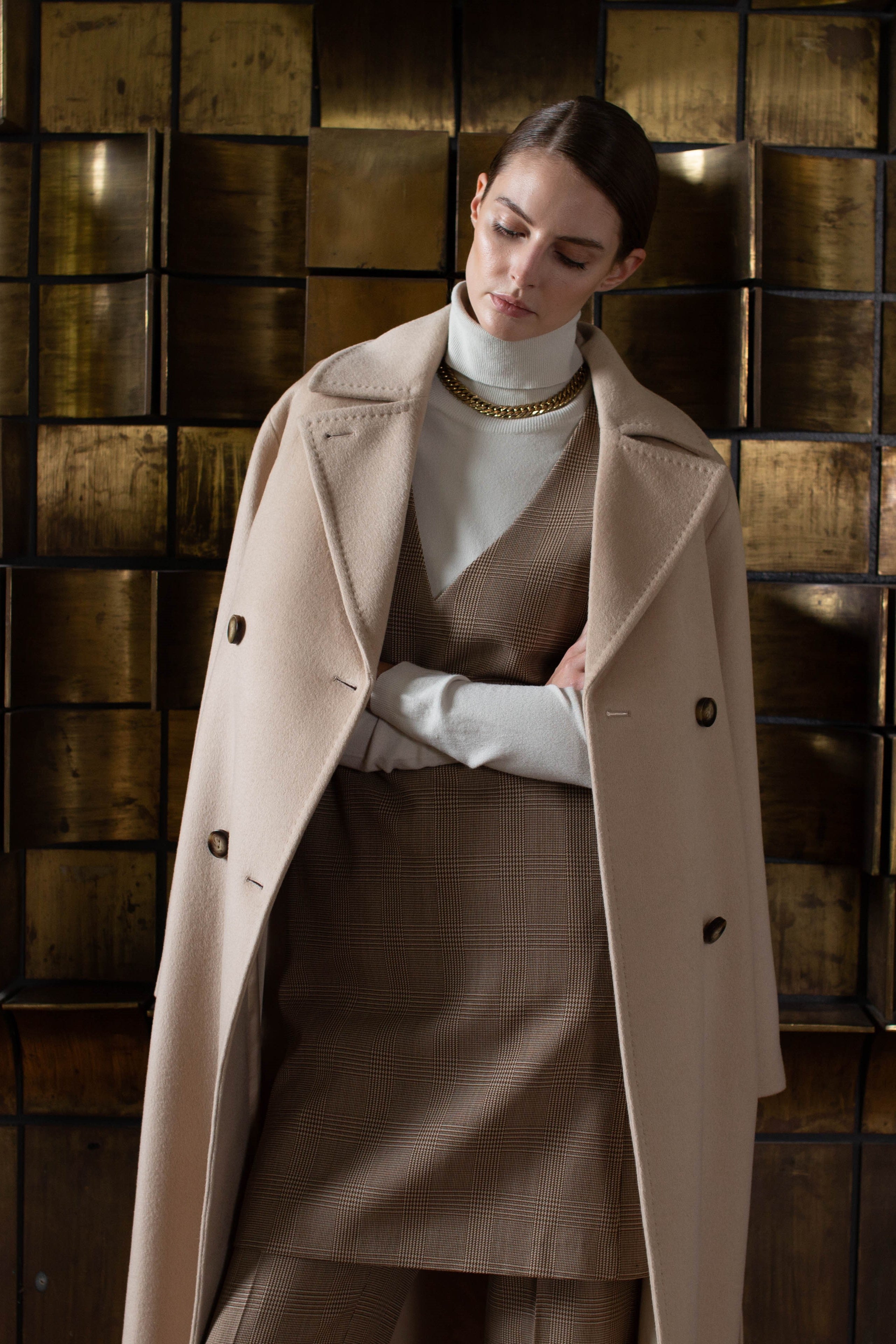 V-Neck Midi Wool Dress