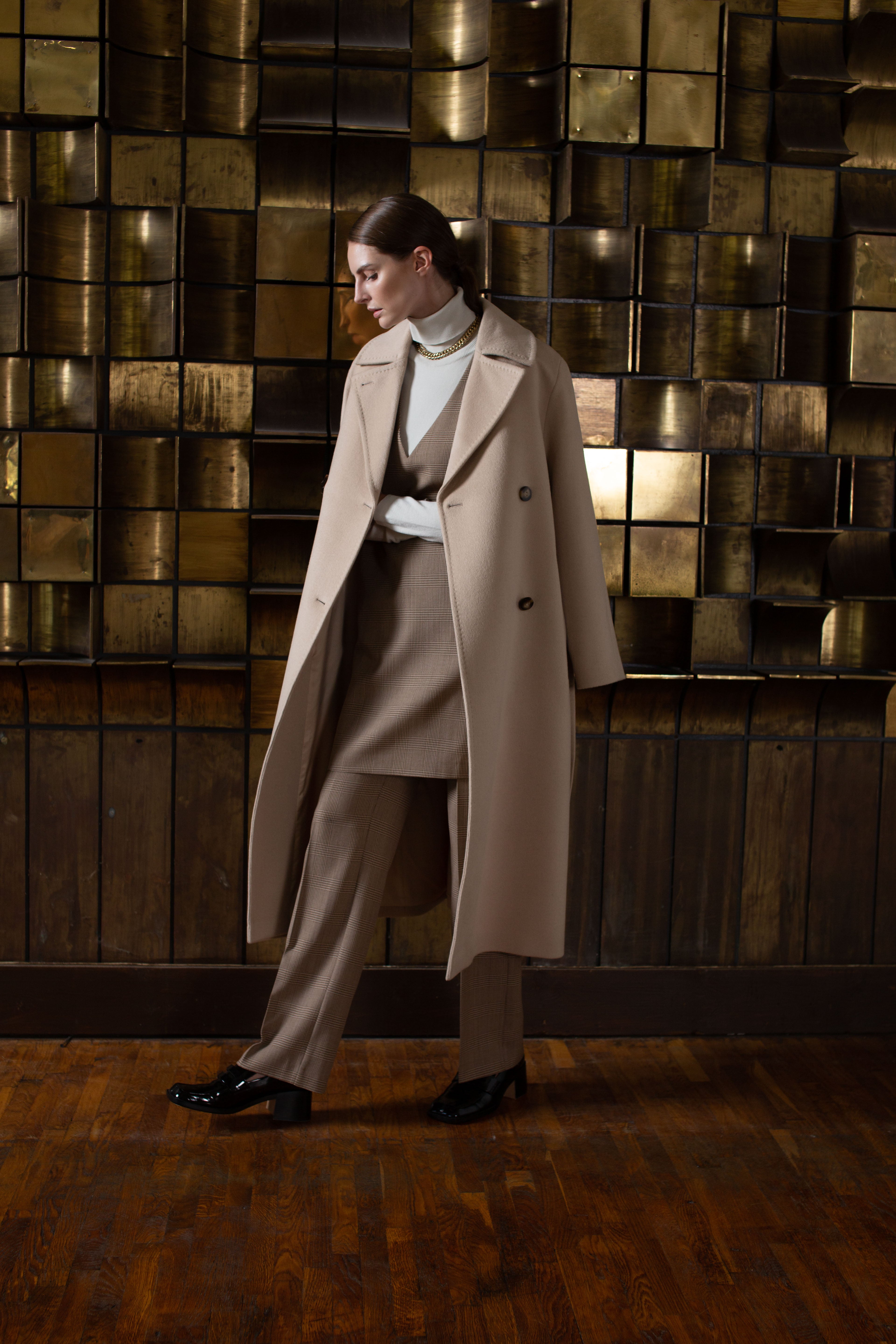 V-Neck Midi Wool Dress