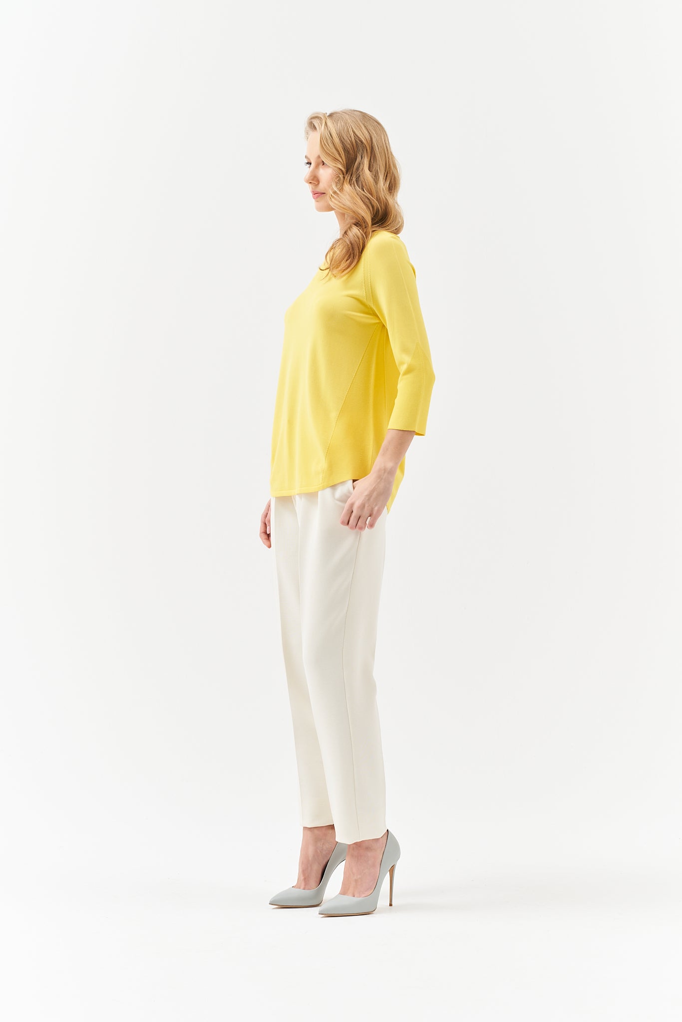 VISCOSE BLEND CREW NECK YELLOW JUMPER