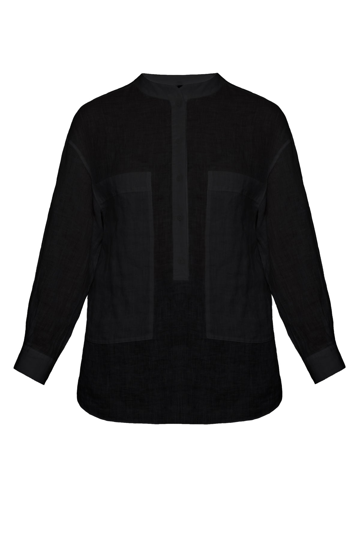 PURE LINEN COLLARLESS SHIRT BLACK