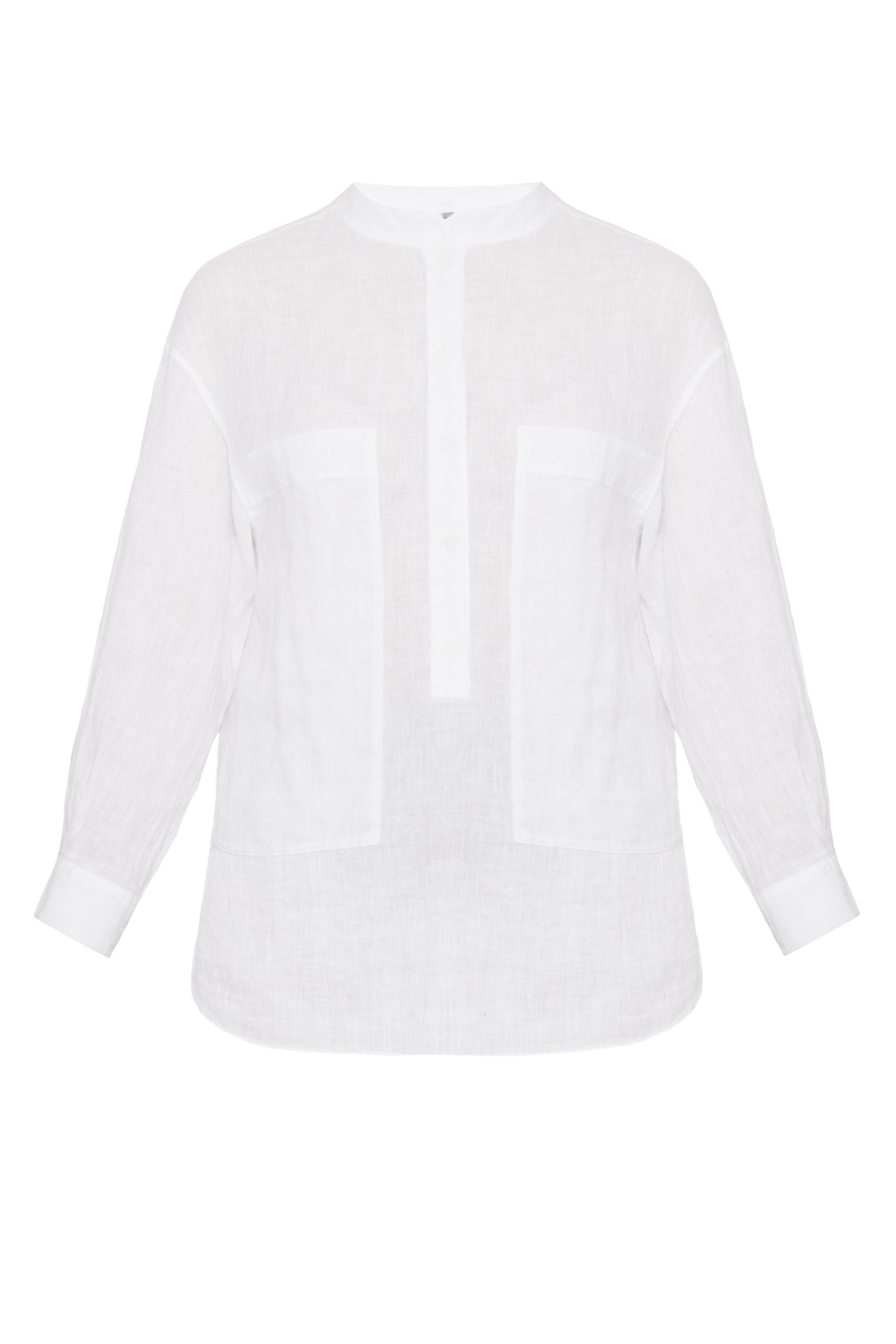 PURE LINEN COLLARLESS SHIRT WHITE