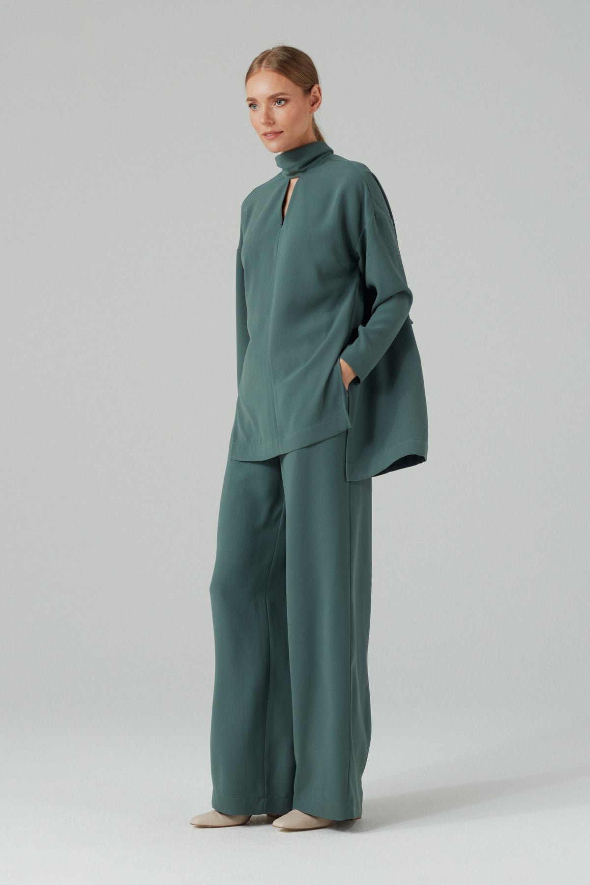 Tie Neck Long Sleeve Blouse Jade