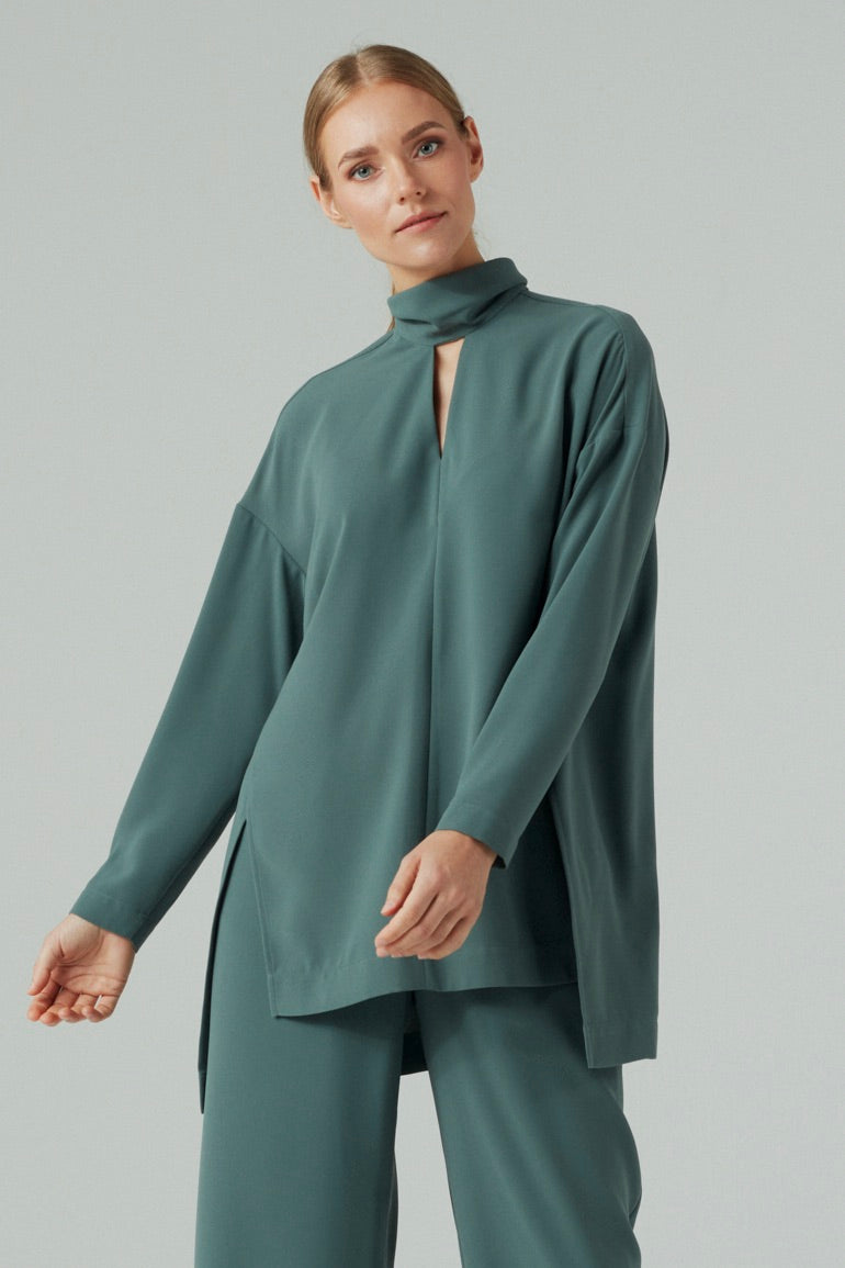 Tie Neck Long Sleeve Blouse Jade