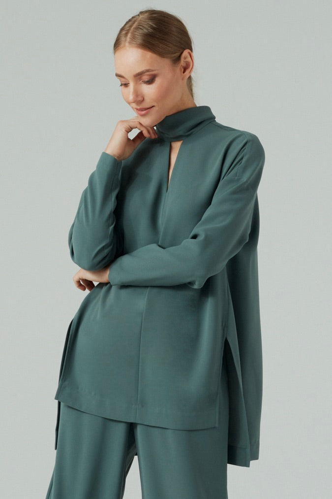 Tie Neck Long Sleeve Blouse Jade