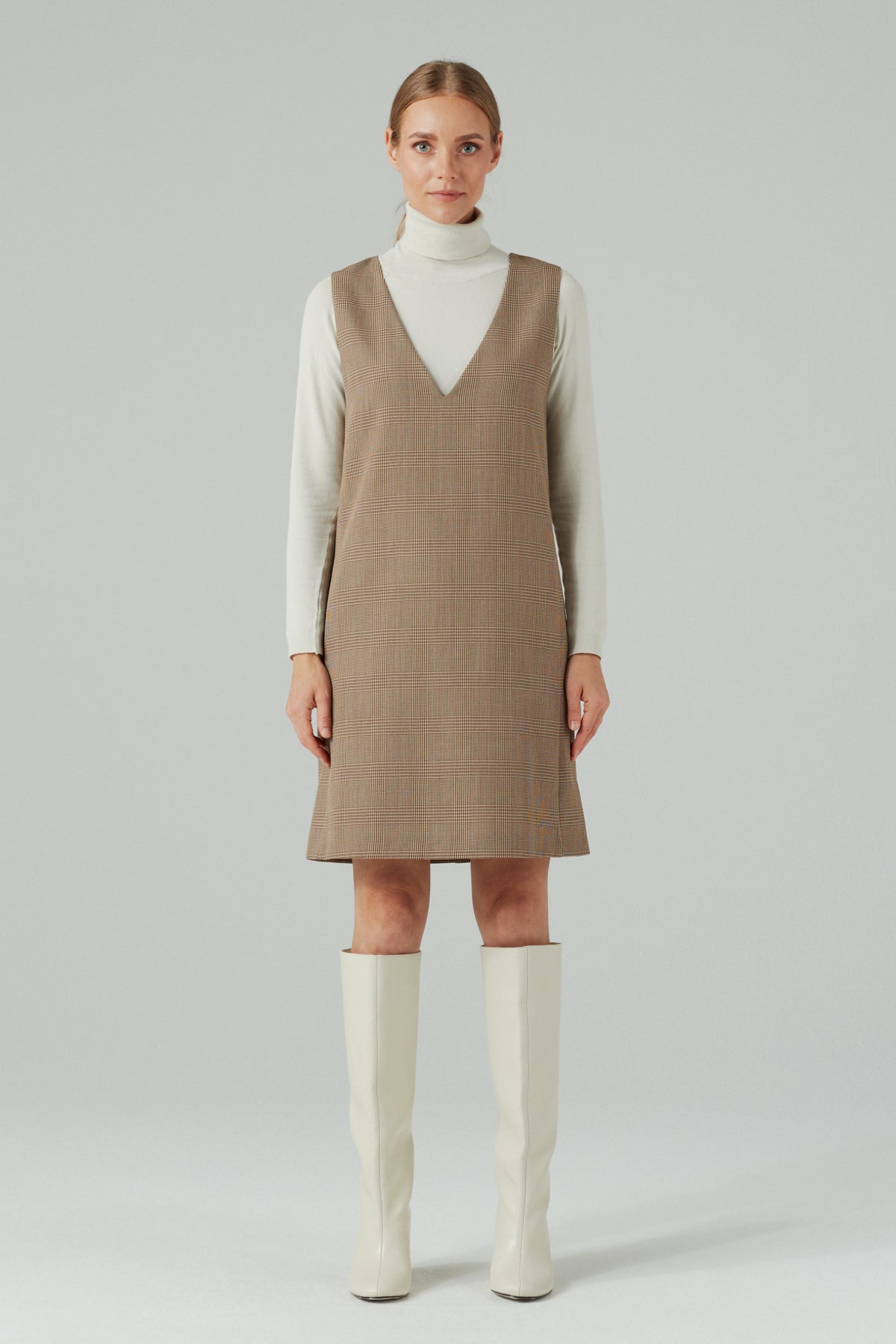 V-Neck Midi Wool Dress