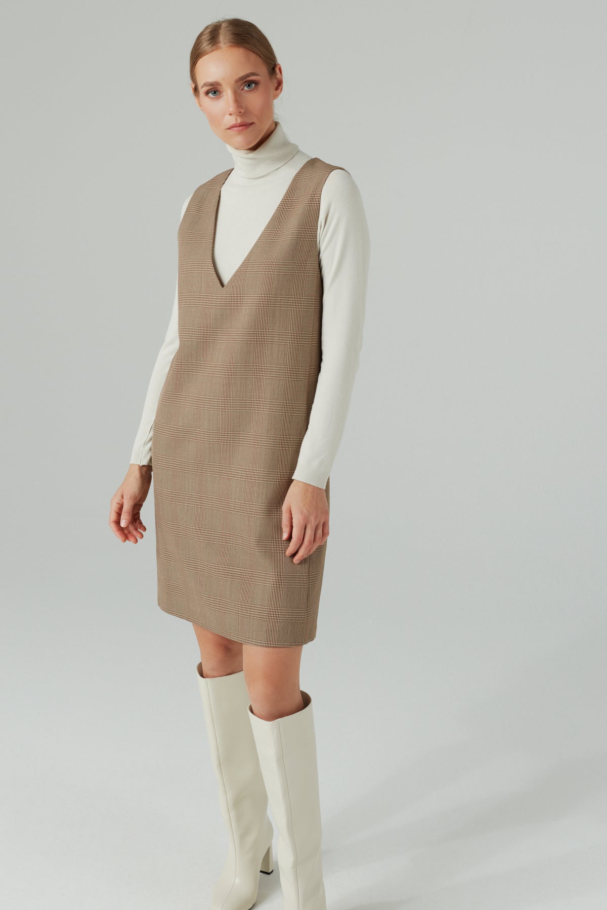 V-Neck Midi Wool Dress