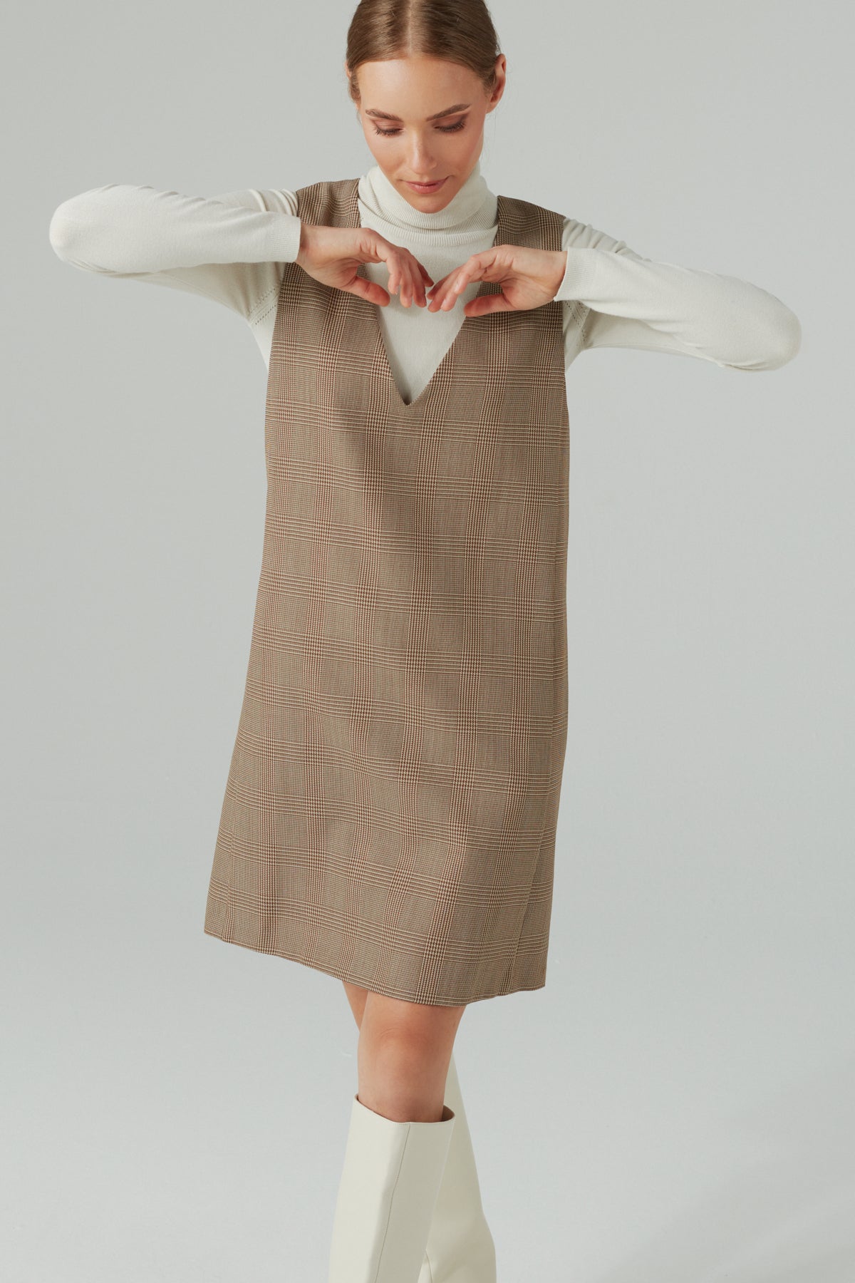 V-Neck Midi Wool Dress