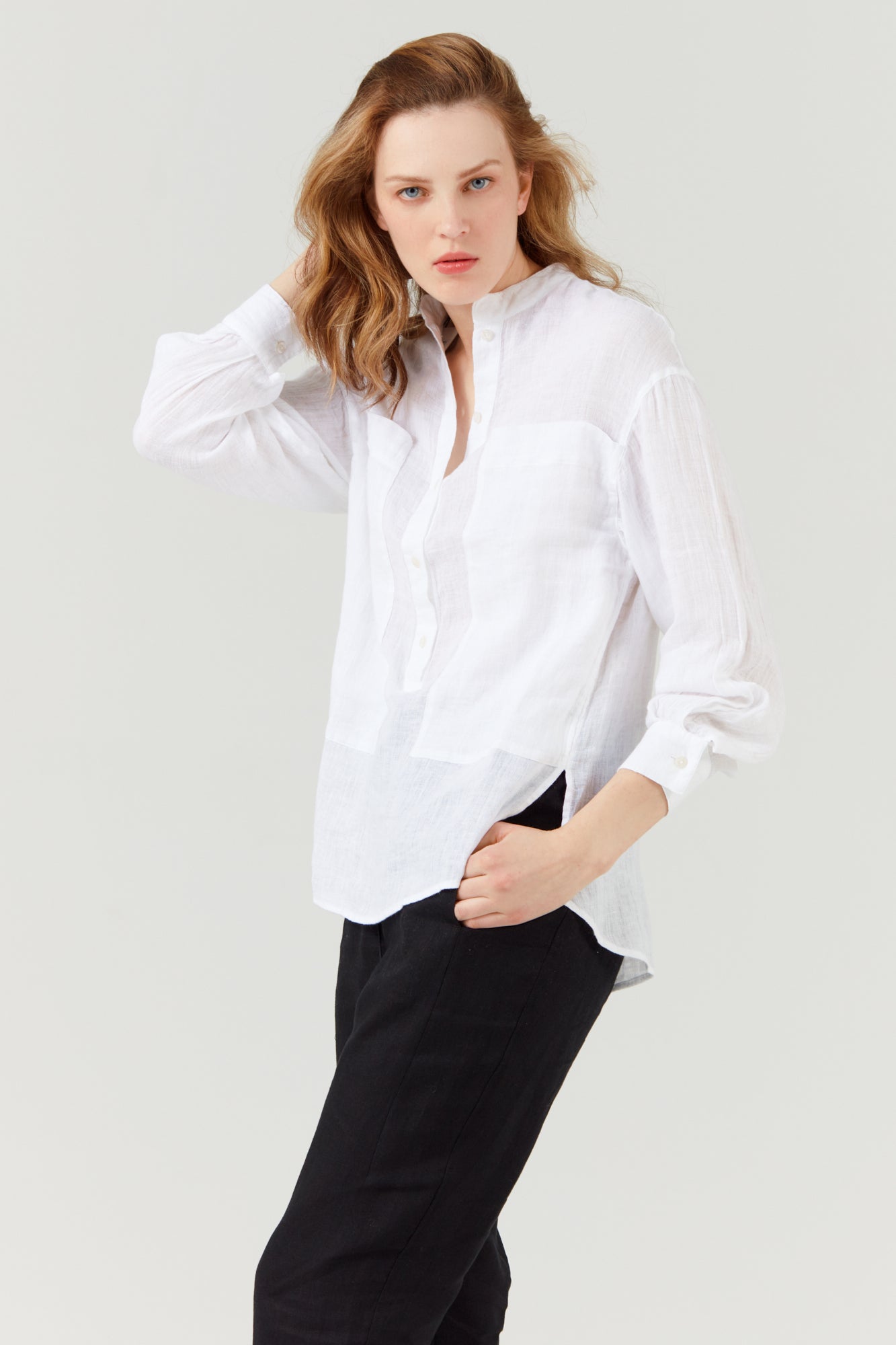 PURE LINEN COLLARLESS SHIRT WHITE InAvati PURE LINEN COLLARLESS SHIRT WHITE InAvati