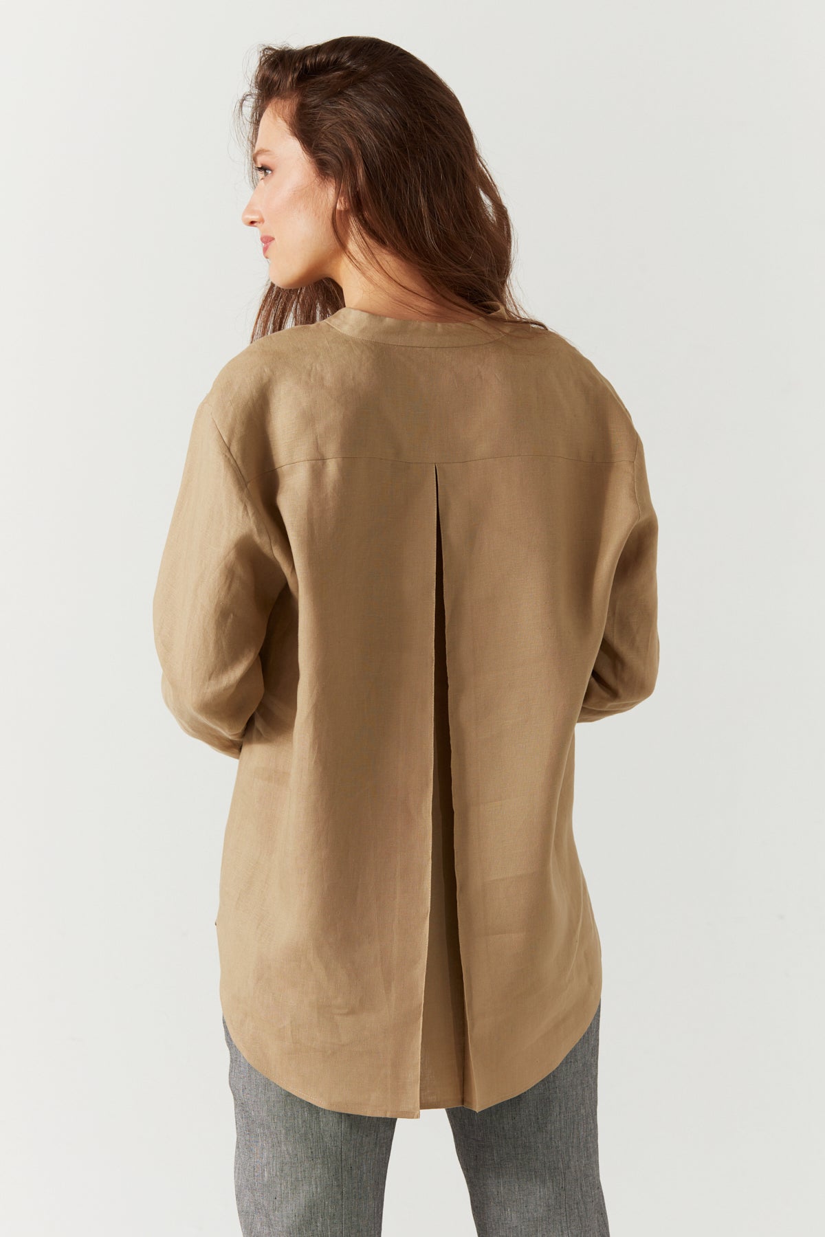 PURE LINEN LONG SLEEVE BLOUSE BEIGE