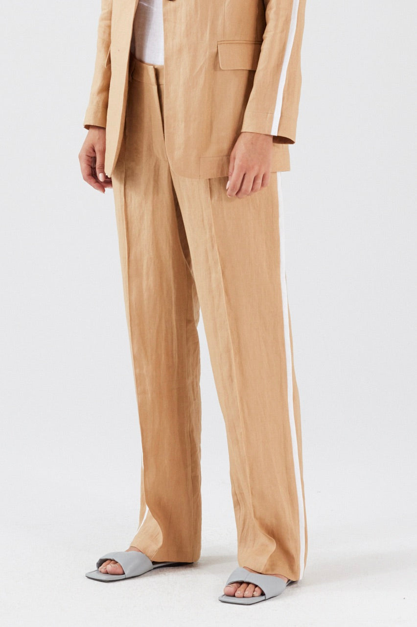 LINEN STRAIGHT LEG TROUSERS WITH STRIPE