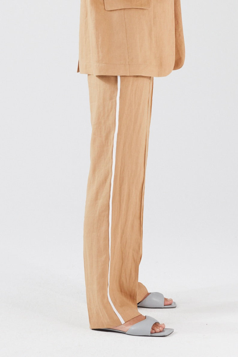 LINEN STRAIGHT LEG TROUSERS WITH STRIPE