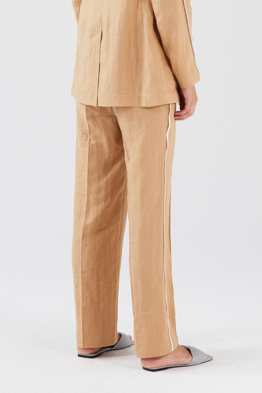 LINEN STRAIGHT LEG TROUSERS WITH STRIPE