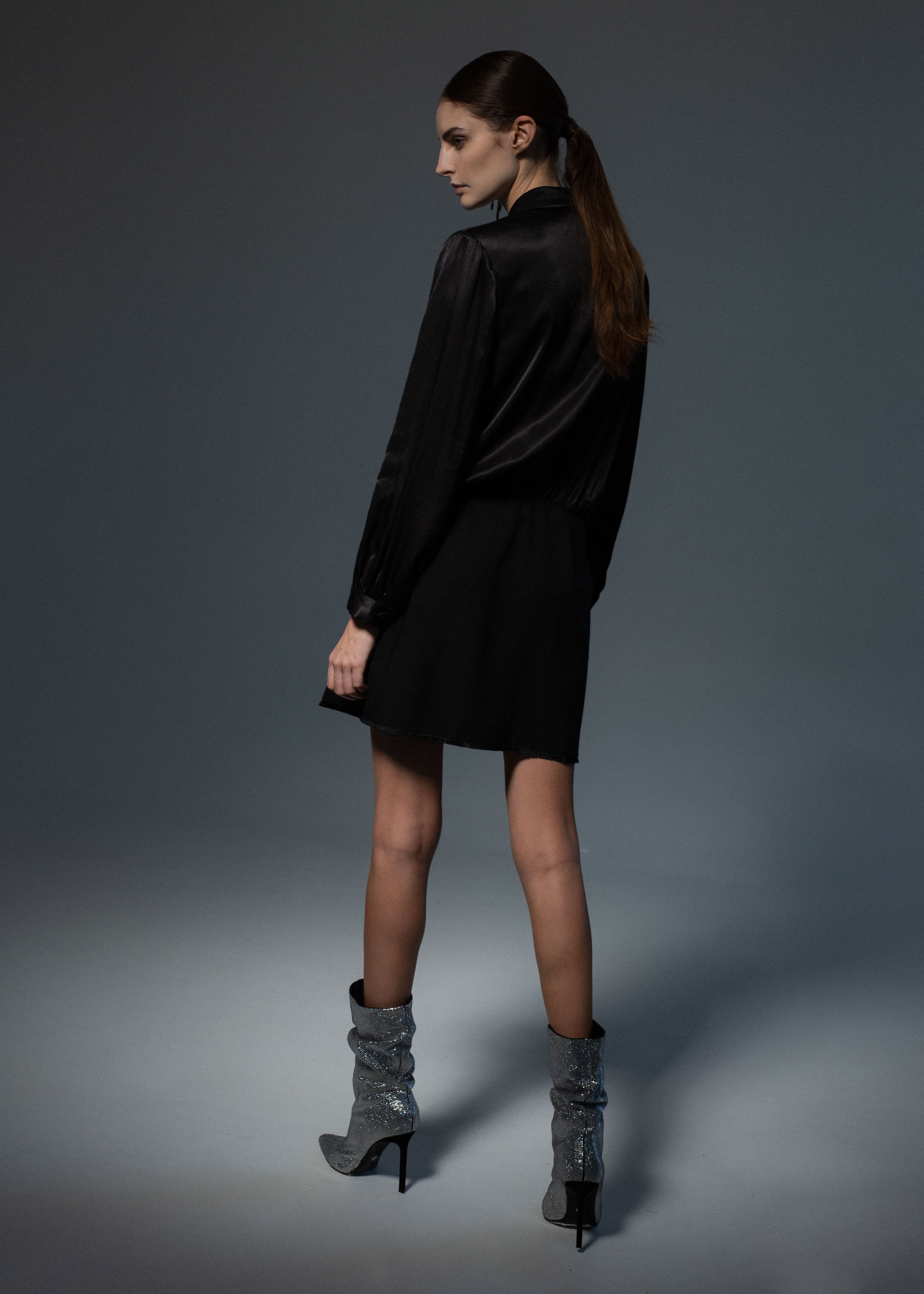 Festive contrasting fabric dress Black