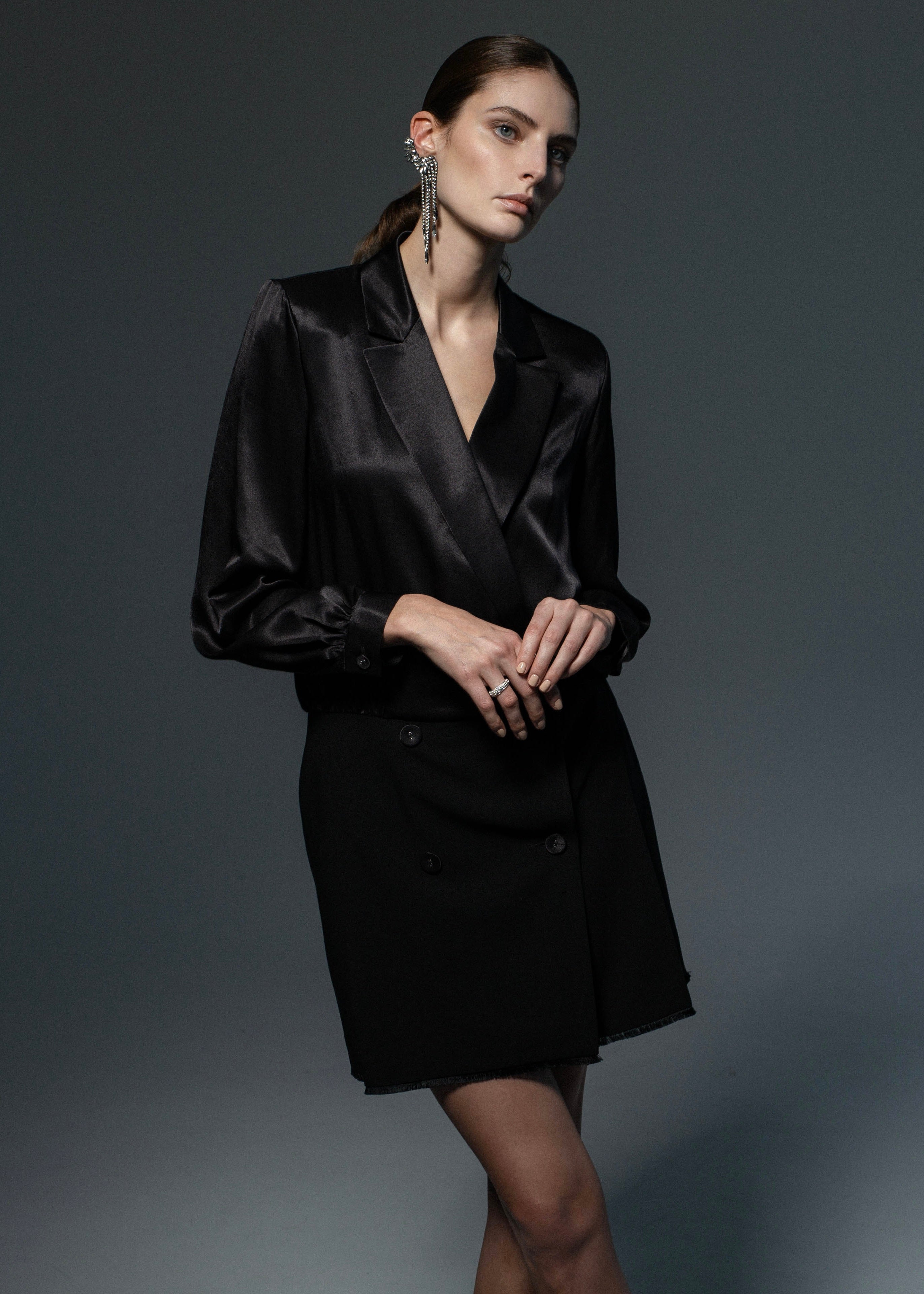 Festive contrasting fabric dress Black