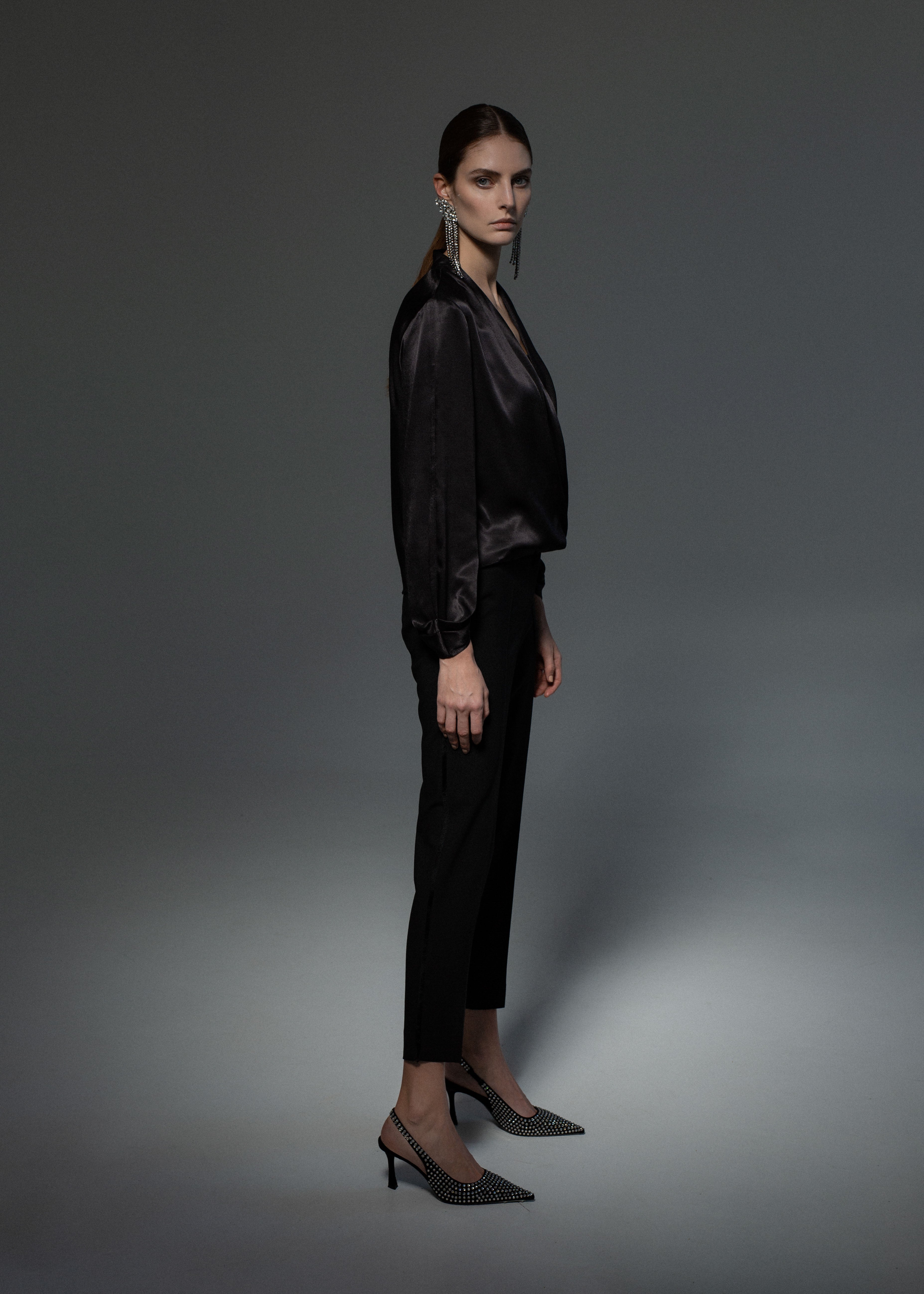 Viscose blouse with crossover front Black
