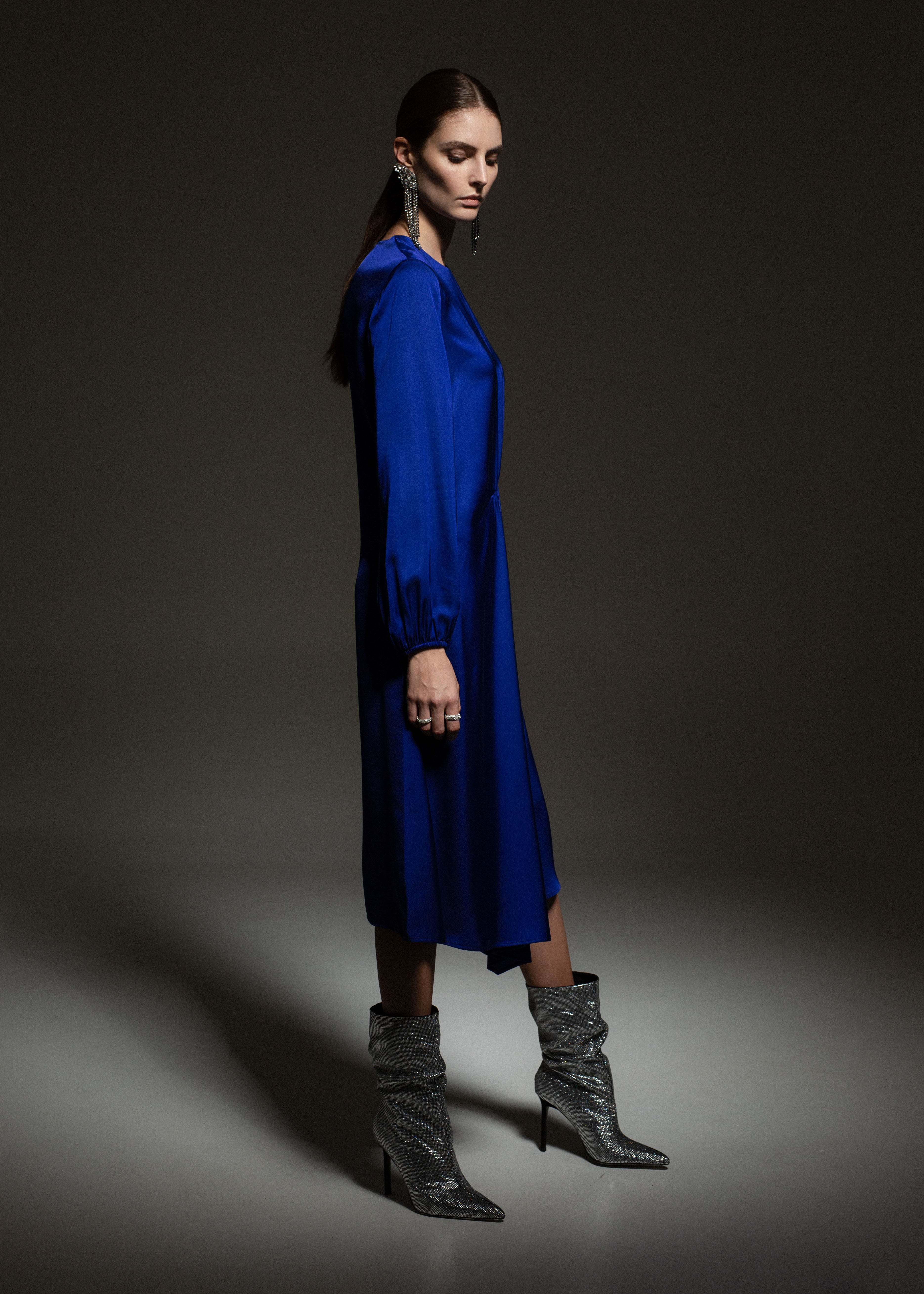 Festive dress with an asymmetric pleat Royal Blue