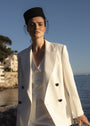 WHITE STRAIGHT DOUBLE-BREASTED BLAZER