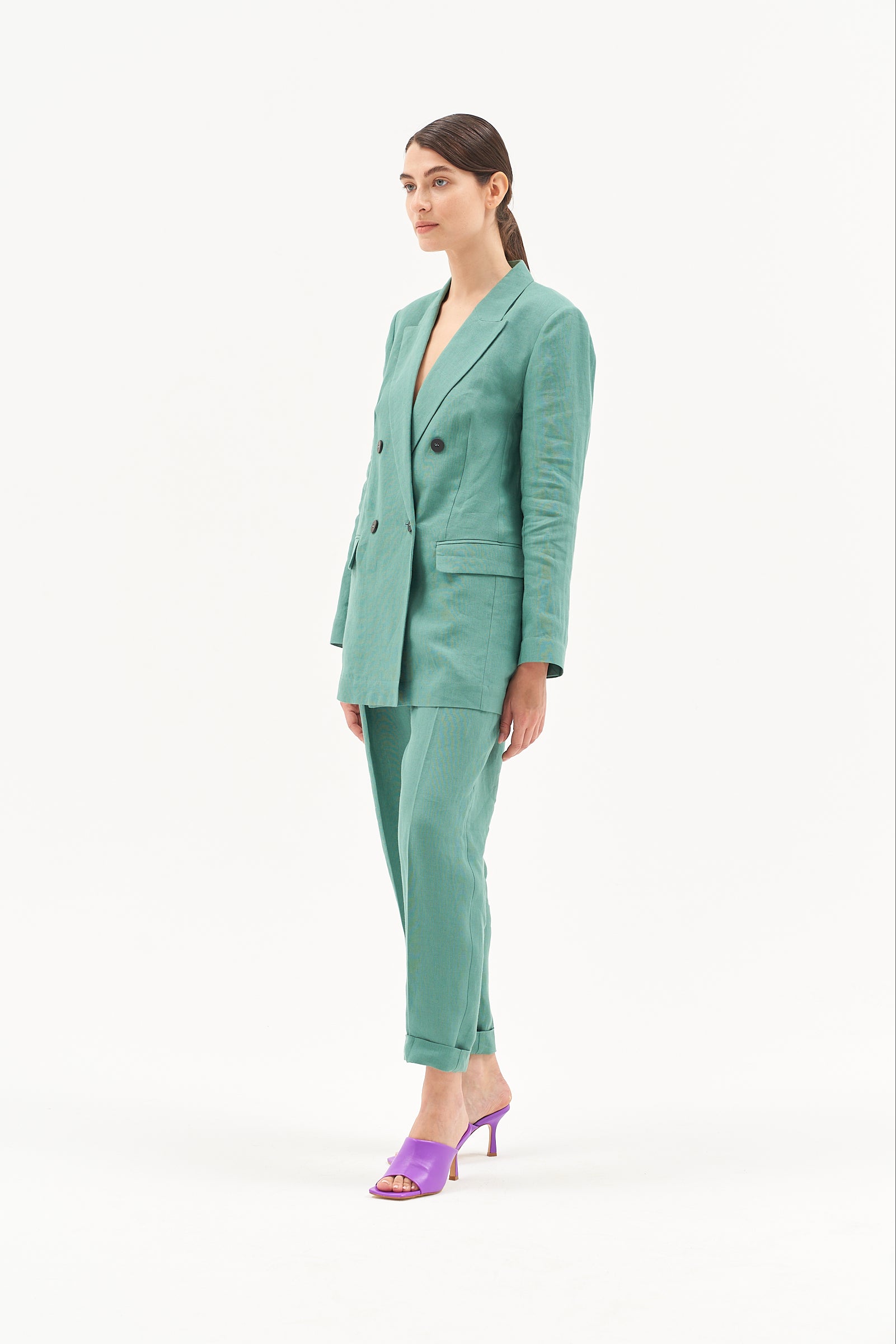 HIGH WAIST LINEN TROUSERS JADE