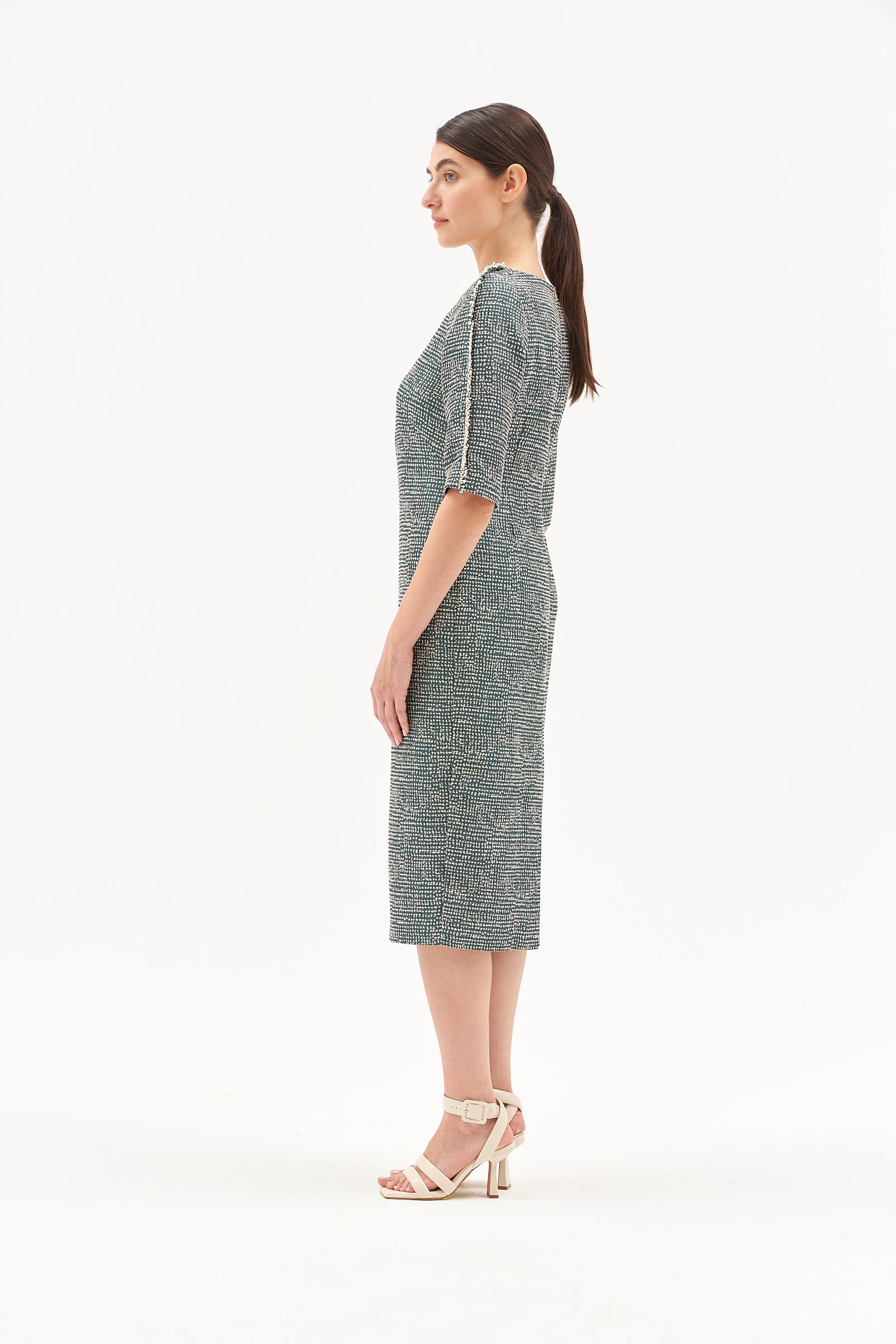ELBOW LENGTH SLEEVES MIDI DRESS EVERGREEN
