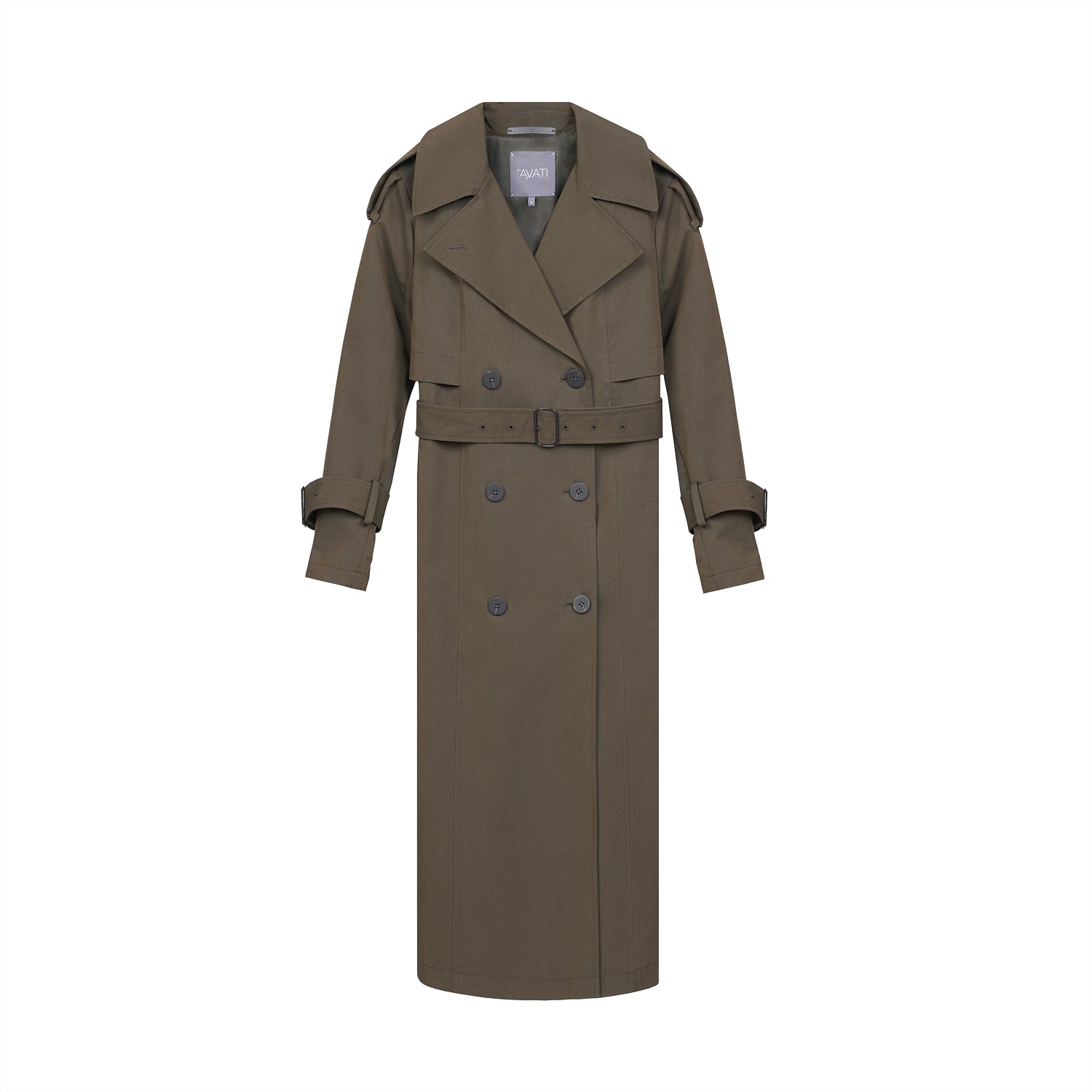 DOUBLE-BREASTED TRENCH COAT IN OLIVE