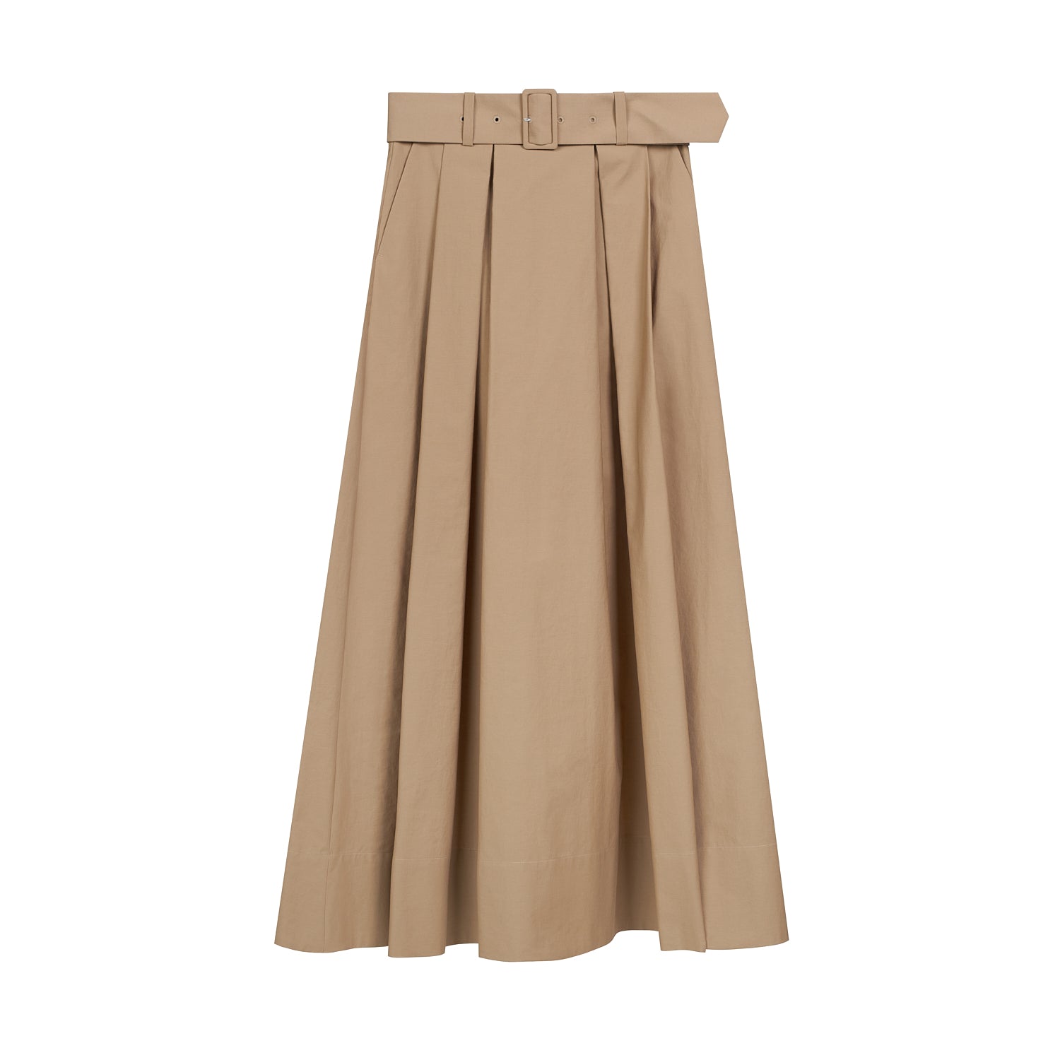 SAND-COLORED MAXI SKIRT WITH PLEATS