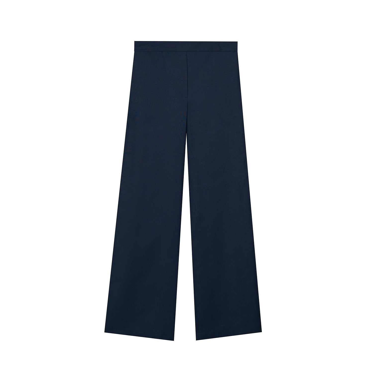 NAVY WIDE-LEG LINEN TROUSERS