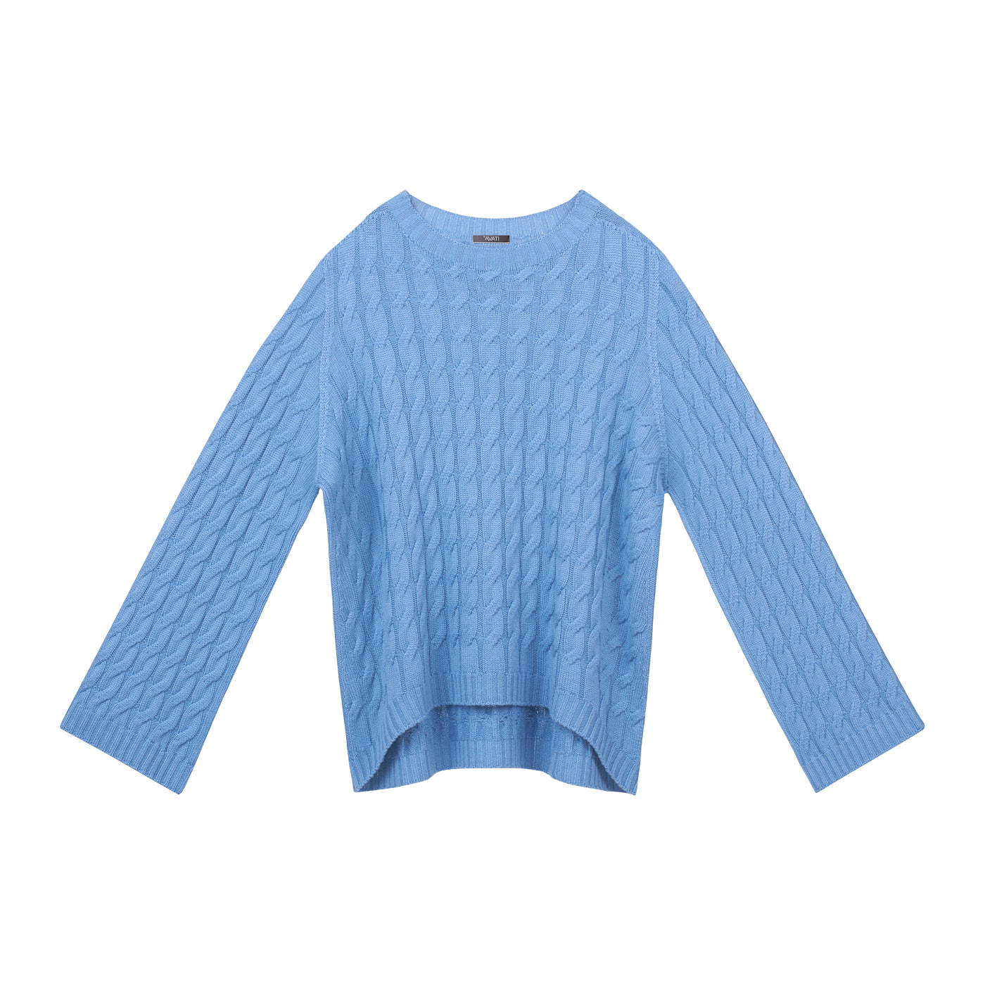 LIGHT BLUE MERINO WOOL SWEATER WITH BRAIDS