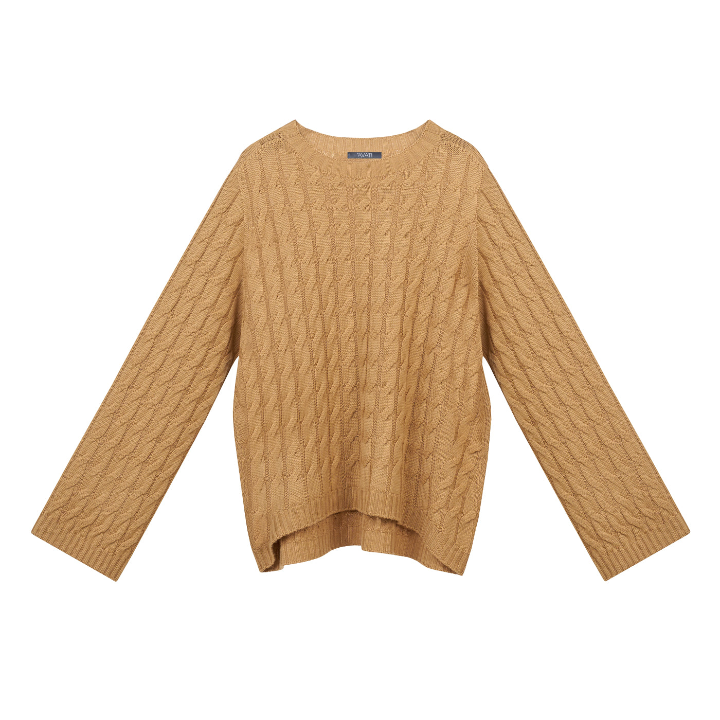 CAMEL MERINO WOOL SWEATER WITH BRAIDS