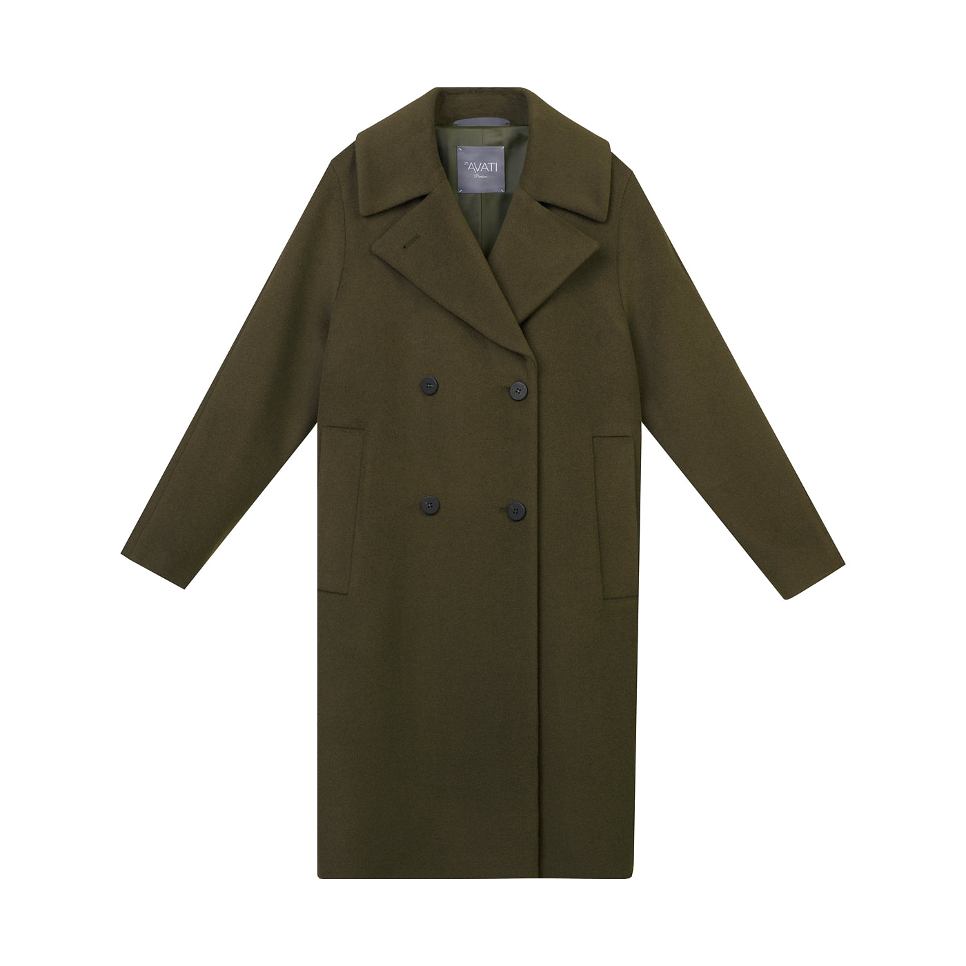 STRAIGHT GREENISH BROWN COAT WITH ANGORA