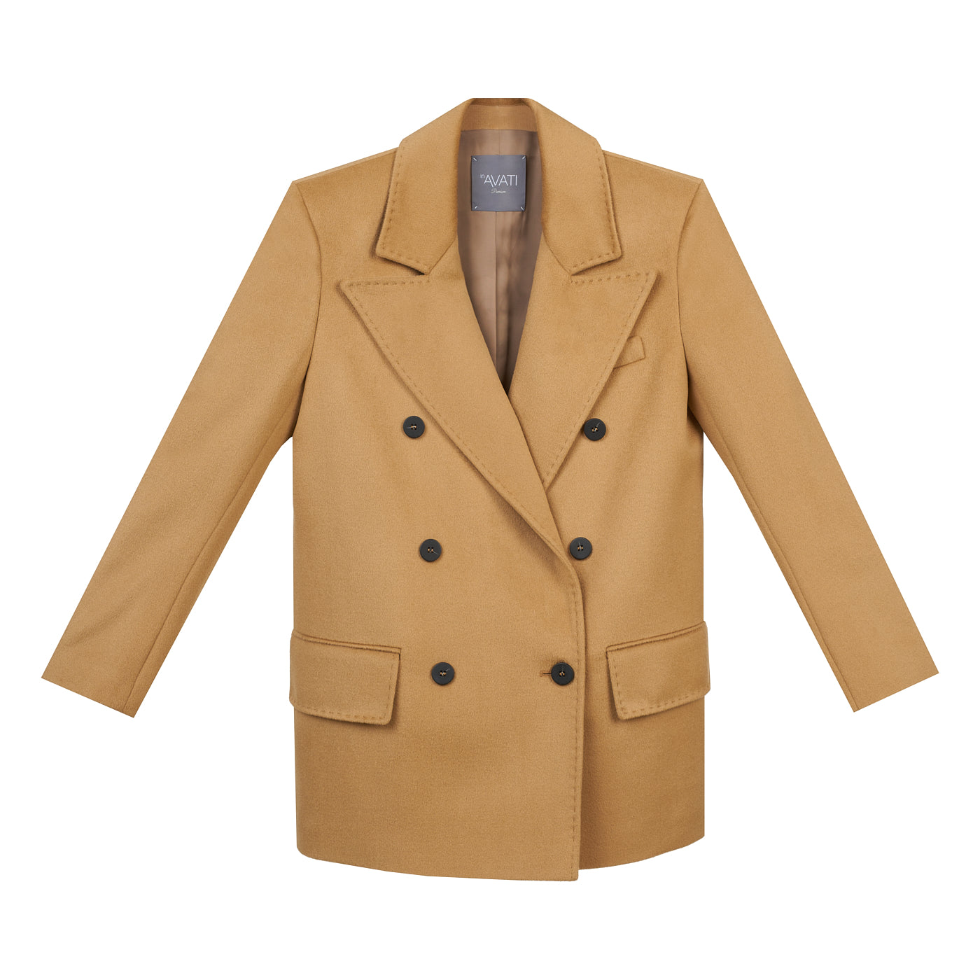 DOUBLE-BREASTED SHORT WOOL COAT IN CAMEL