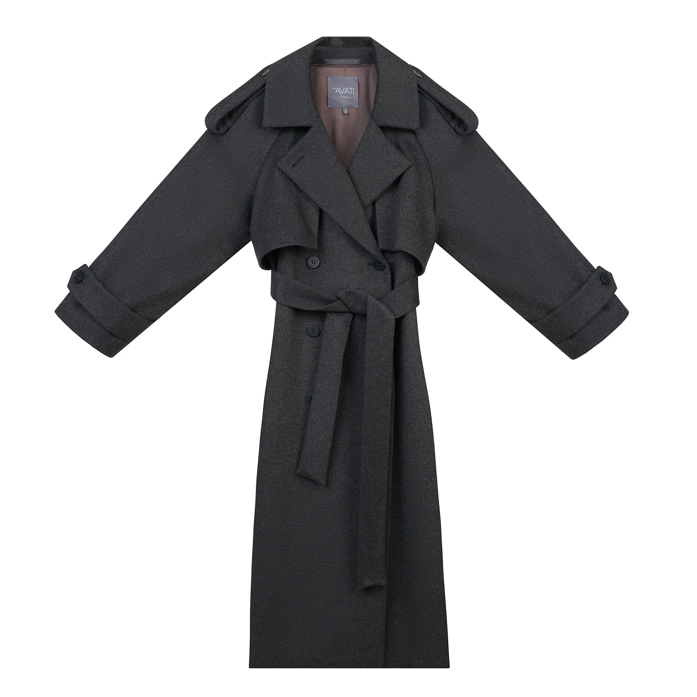 LONG BELTED DARK GREY WOOL COAT
