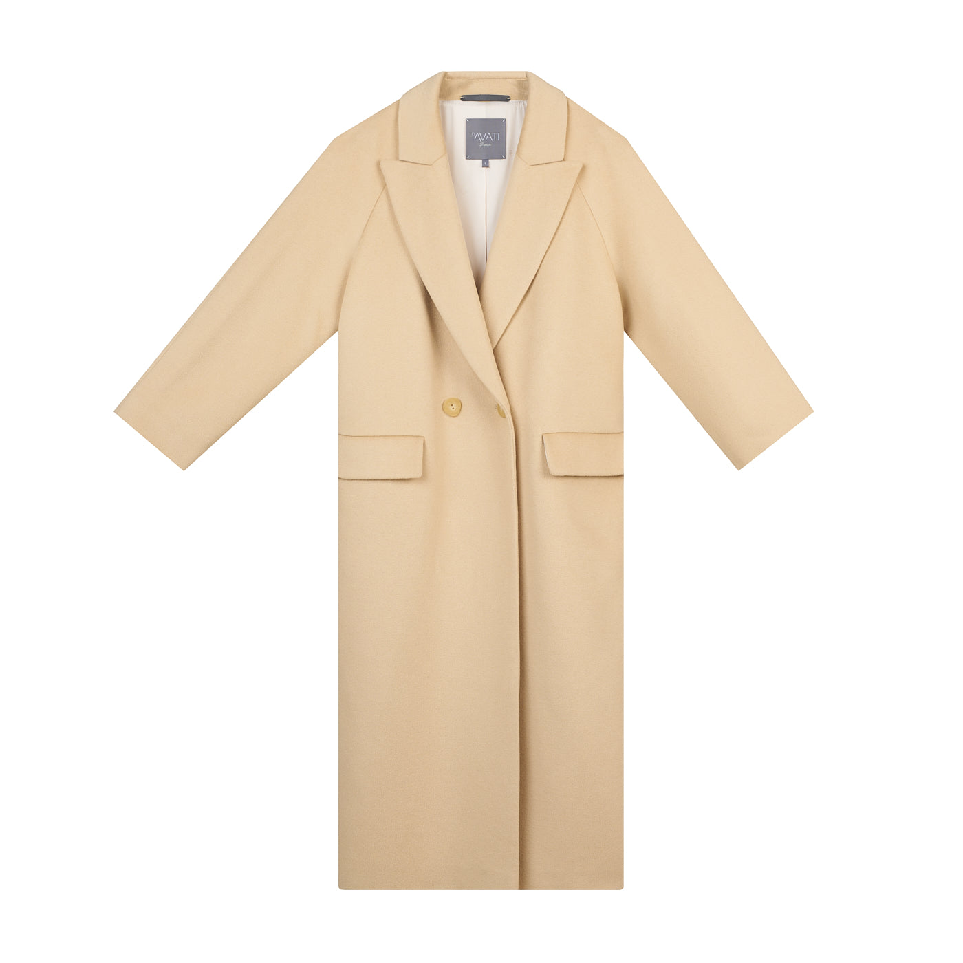 LONG DOUBLE-BREASTED WOOL COAT WITH RAGLAN SLEEVES