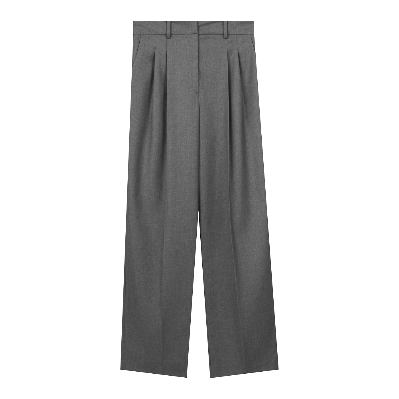 STRAIGHT-CUT DOUBLE-PLEAT GREY TROUSERS
