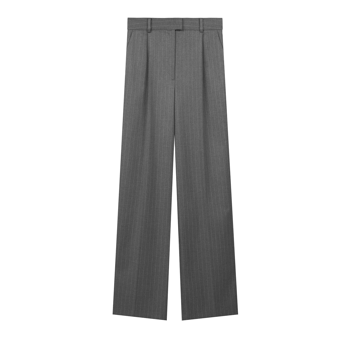 GREY STRIPED STRAIGHT-CUT TROUSERS