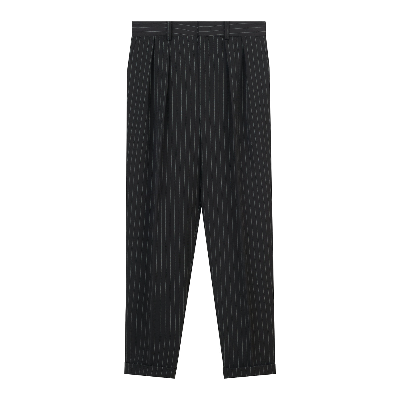 UNISEX STRIPED CROPPED TROUSERS WITH TURNED-UP HEMS