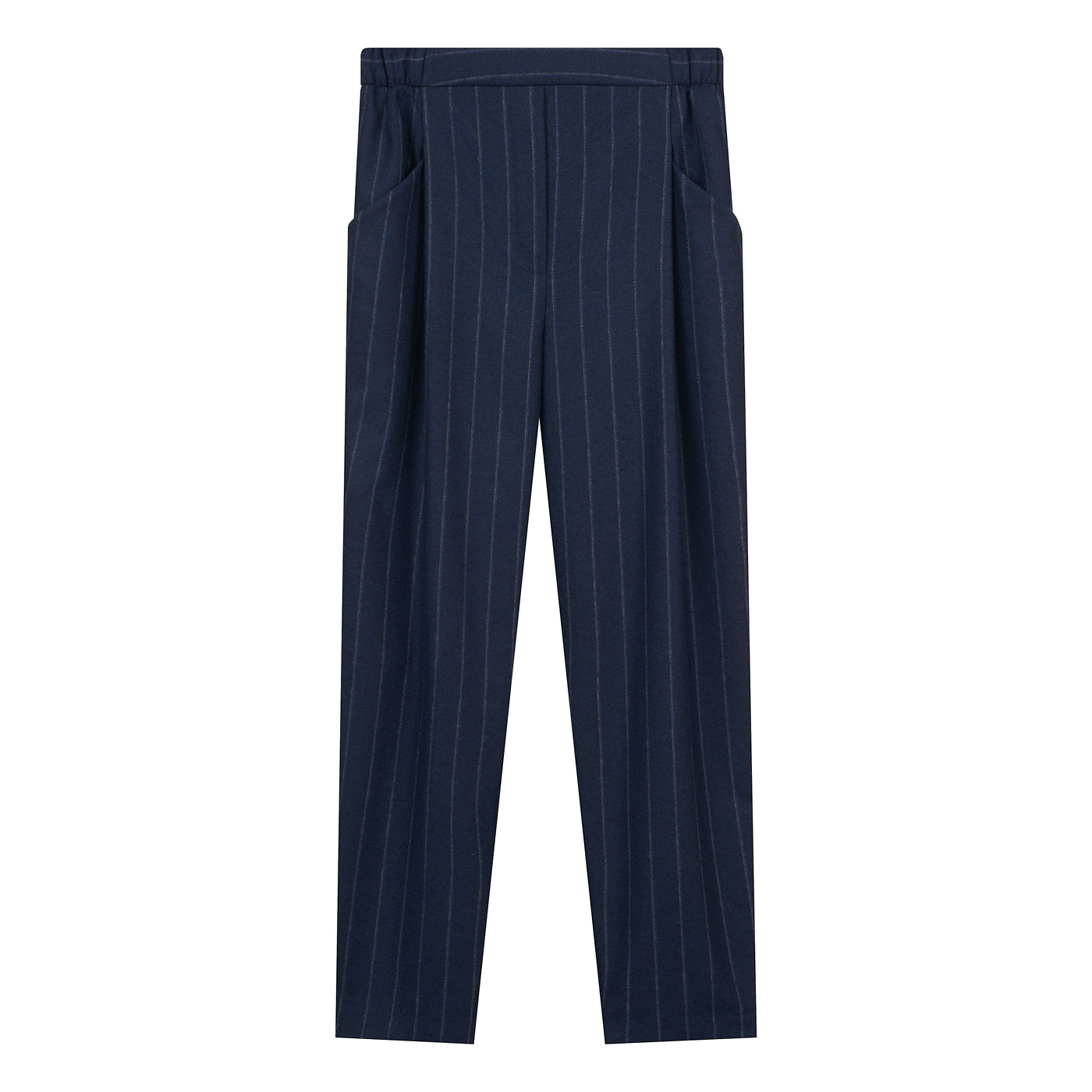 NAVY WOOL PINSTRIPE JOGGER TROUSERS