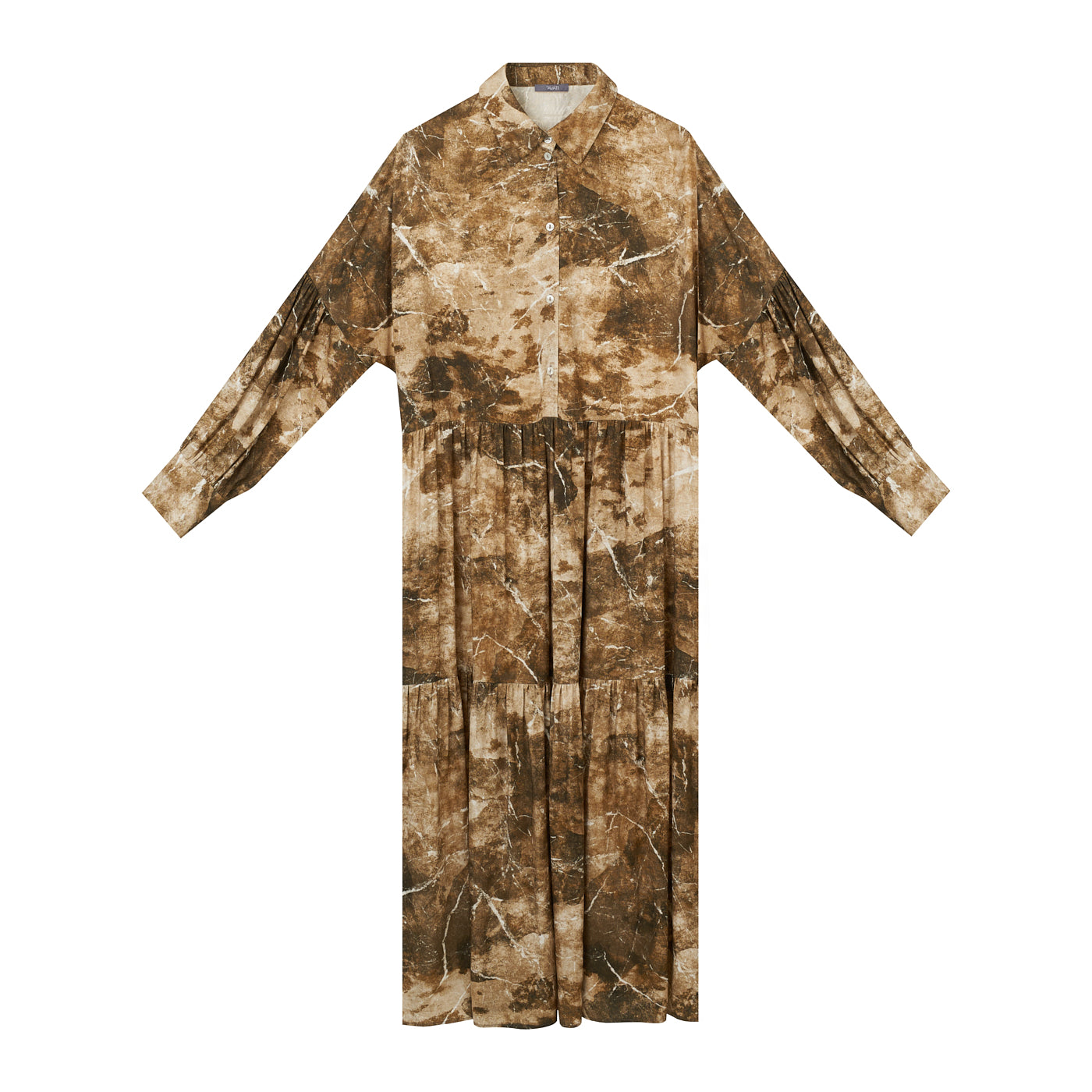 TIERED SHIRT DRESS WITH ABSTRACT PRINT